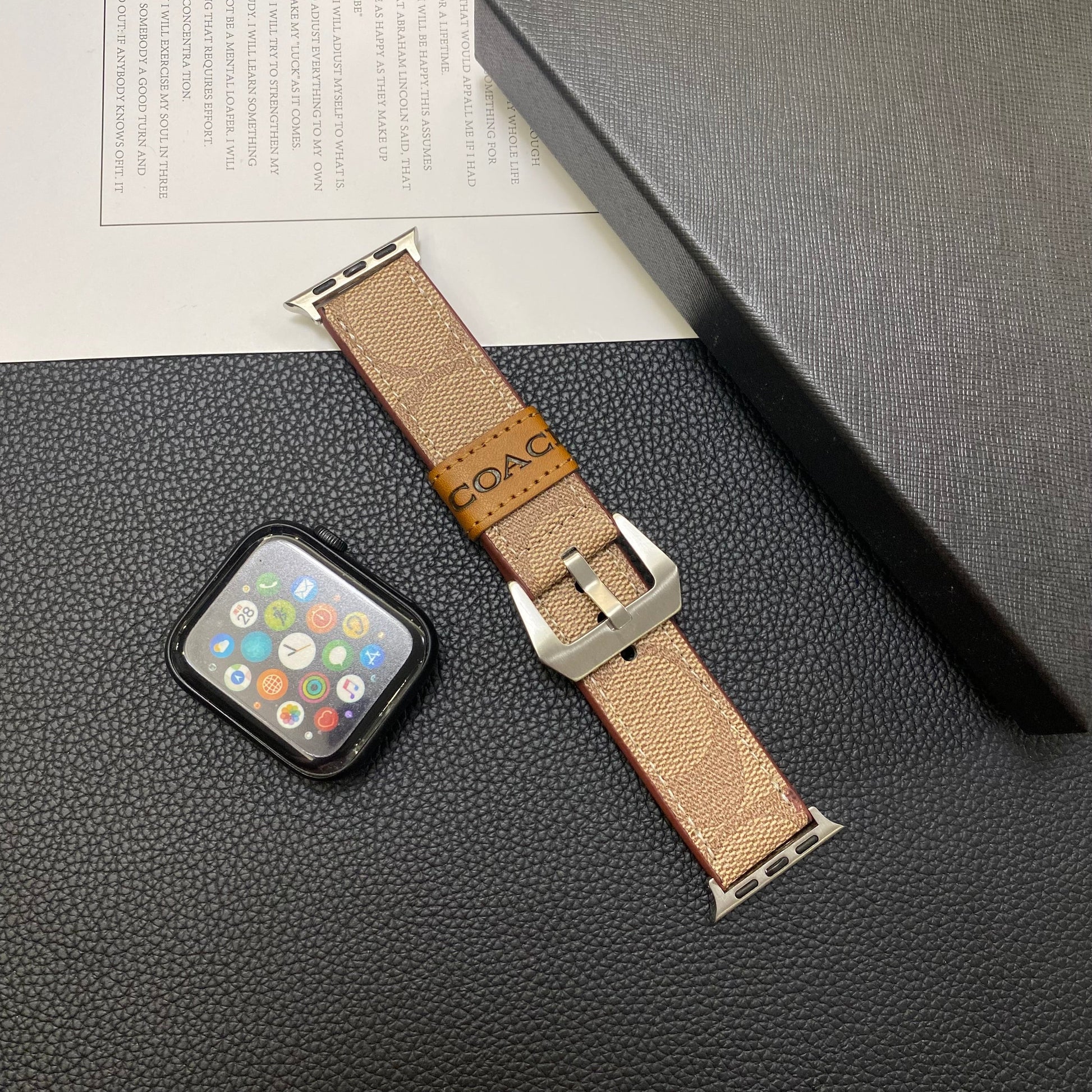 Leather Coach Apple Watch Band Light Brown-YHK244221710 mysite