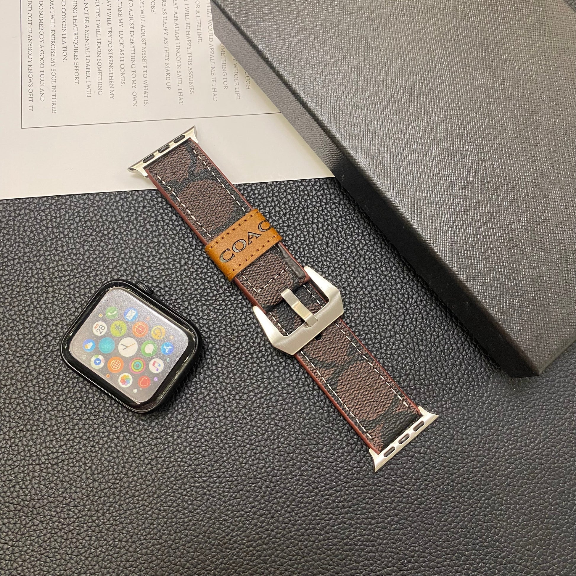 Leather Coach Apple Watch Band Dark brown-YHK244221710 mysite