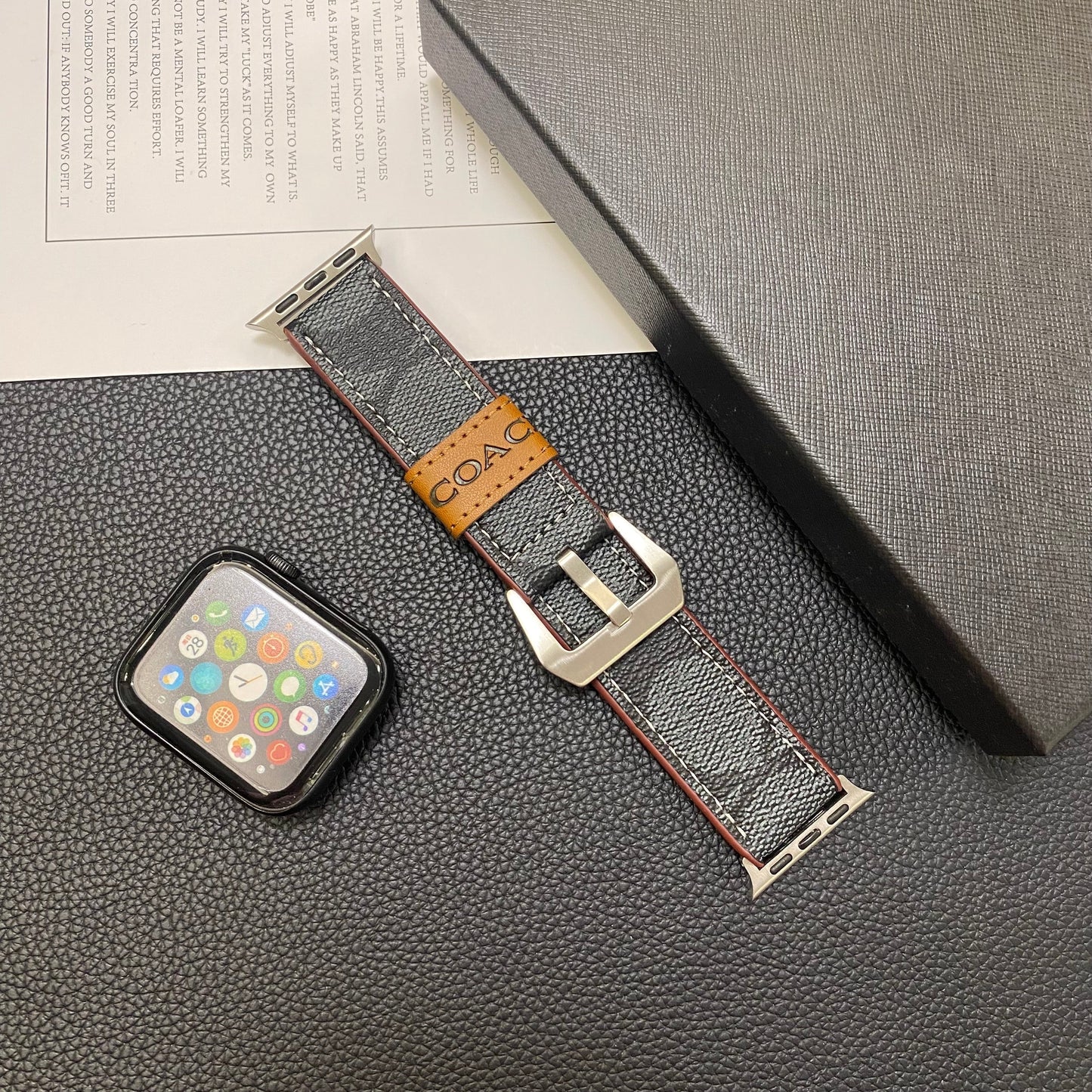Leather Coach Apple Watch Band Black-YHK244221710 mysite