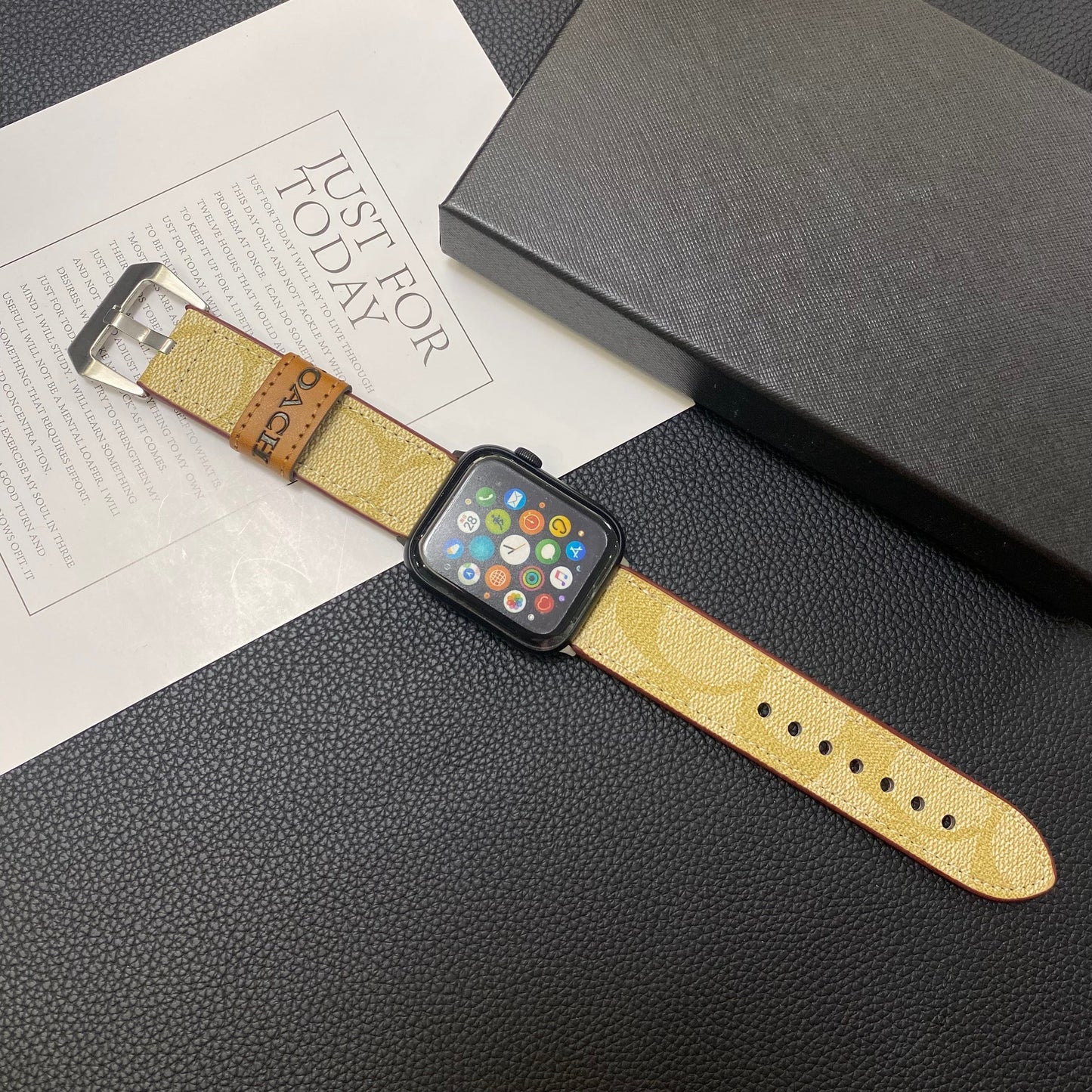 Leather Coach Apple Watch Band Coffee-YHK244221710 mysite