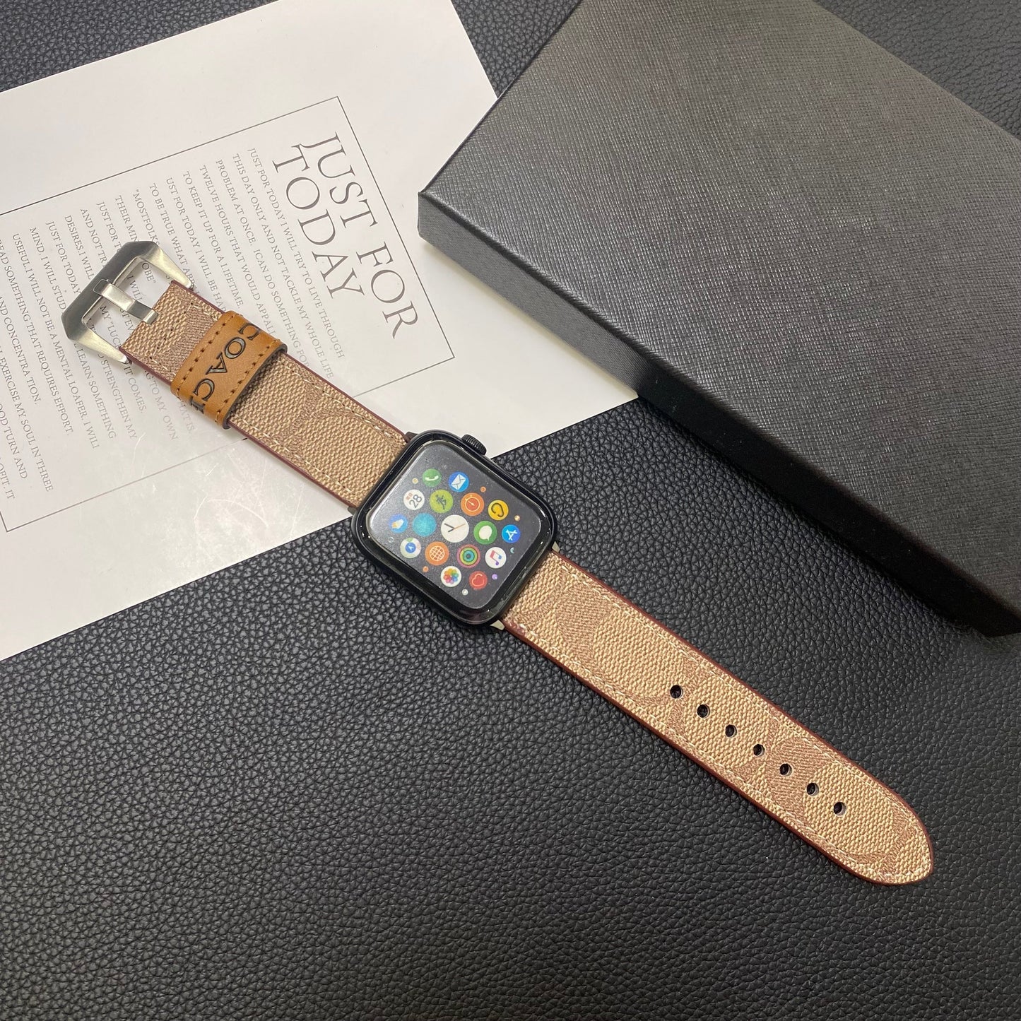 Leather Coach Apple Watch Band Light Brown-YHK244221710 mysite