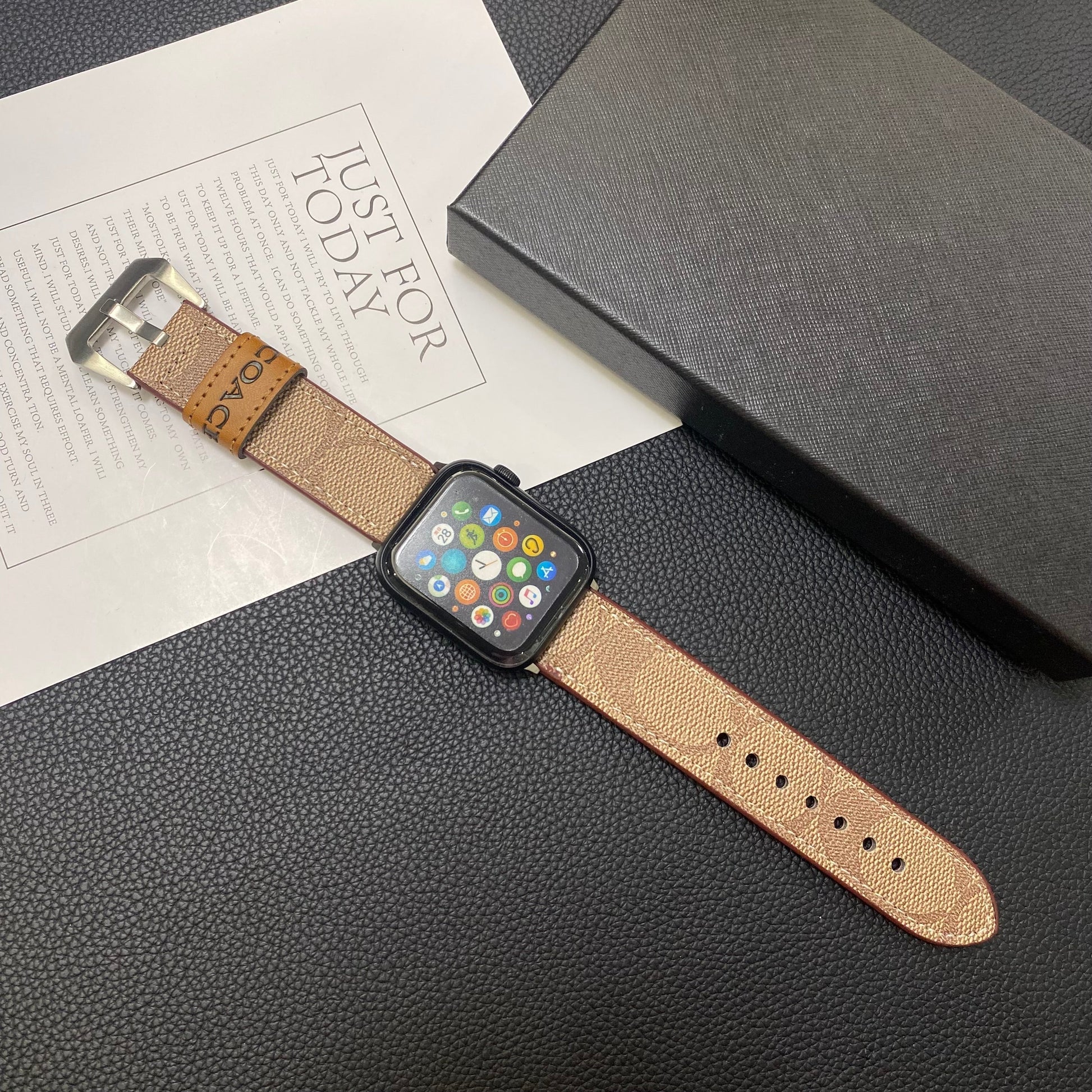 Leather Coach Apple Watch Band Light Brown-YHK244221710 mysite