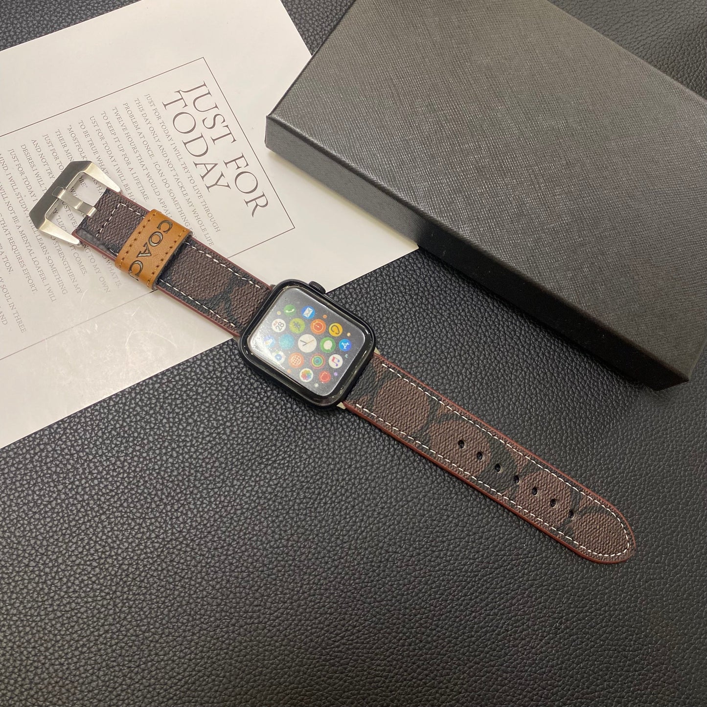 Leather Coach Apple Watch Band Dark brown-YHK244221710 mysite