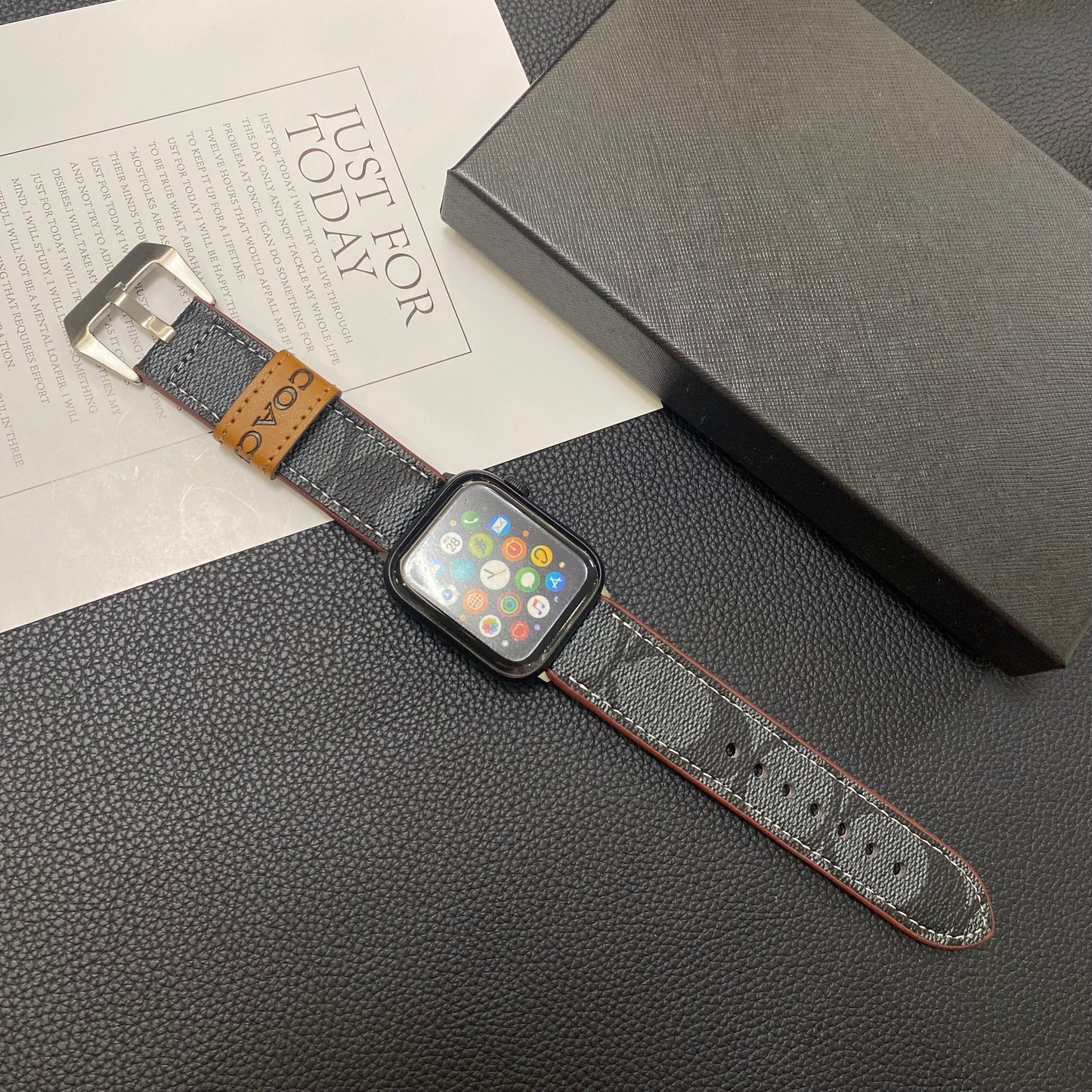 Leather Coach Apple Watch Band Black-YHK244221710 mysite