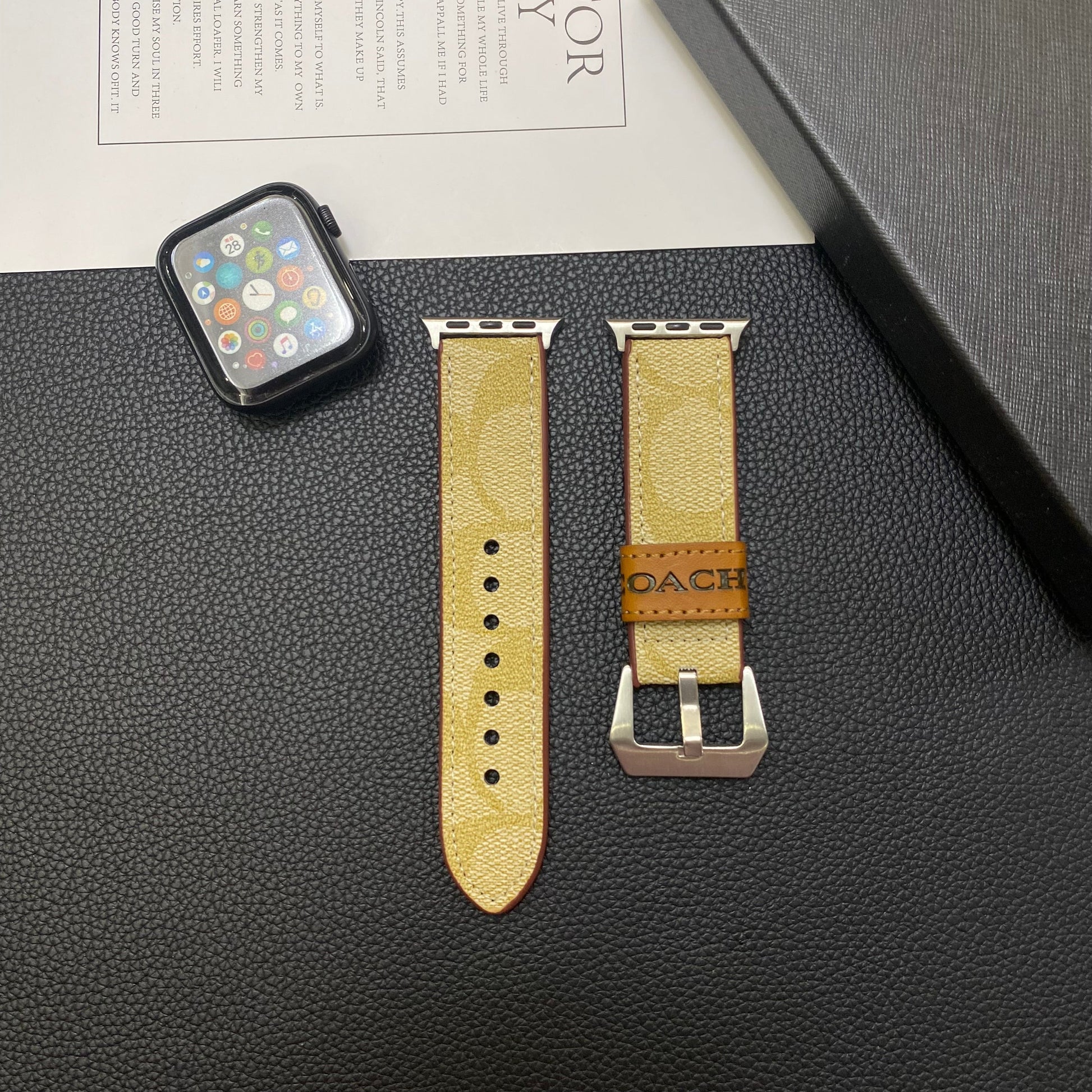 Leather Coach Apple Watch Band Coffee-YHK244221710 mysite