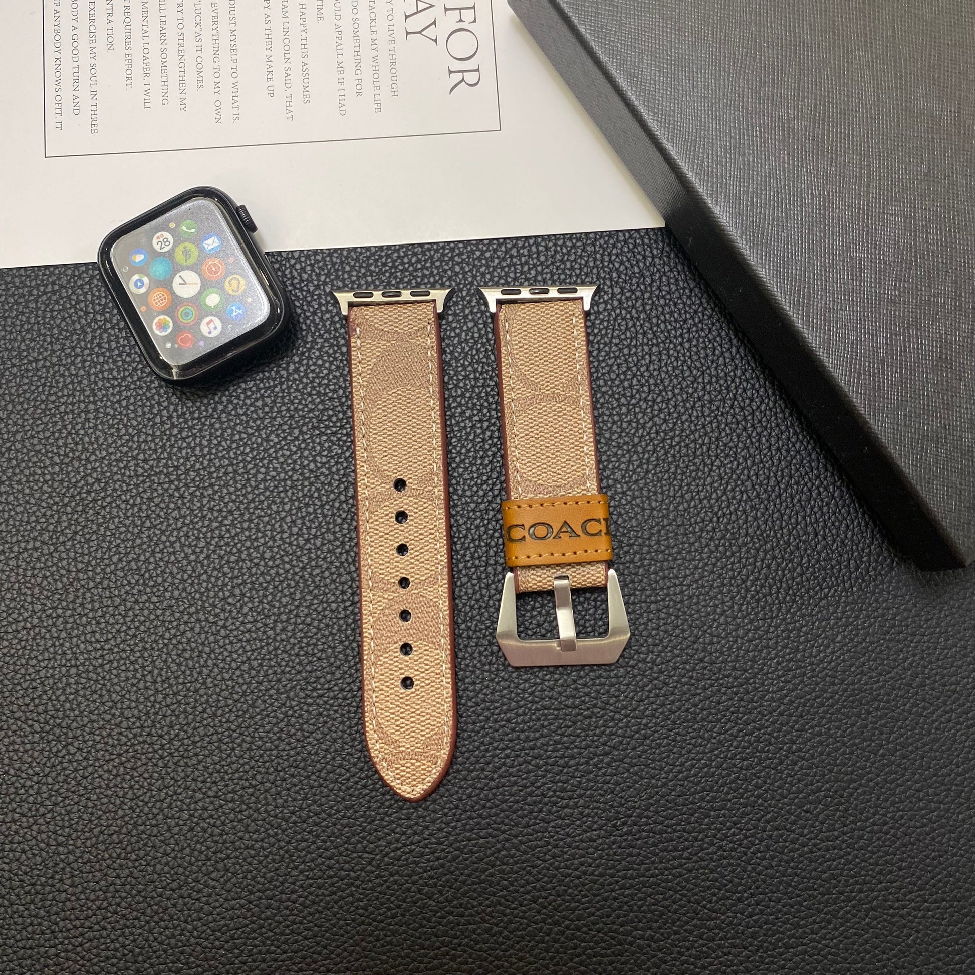 Leather Coach Apple Watch Band Light Brown-YHK244221710 mysite