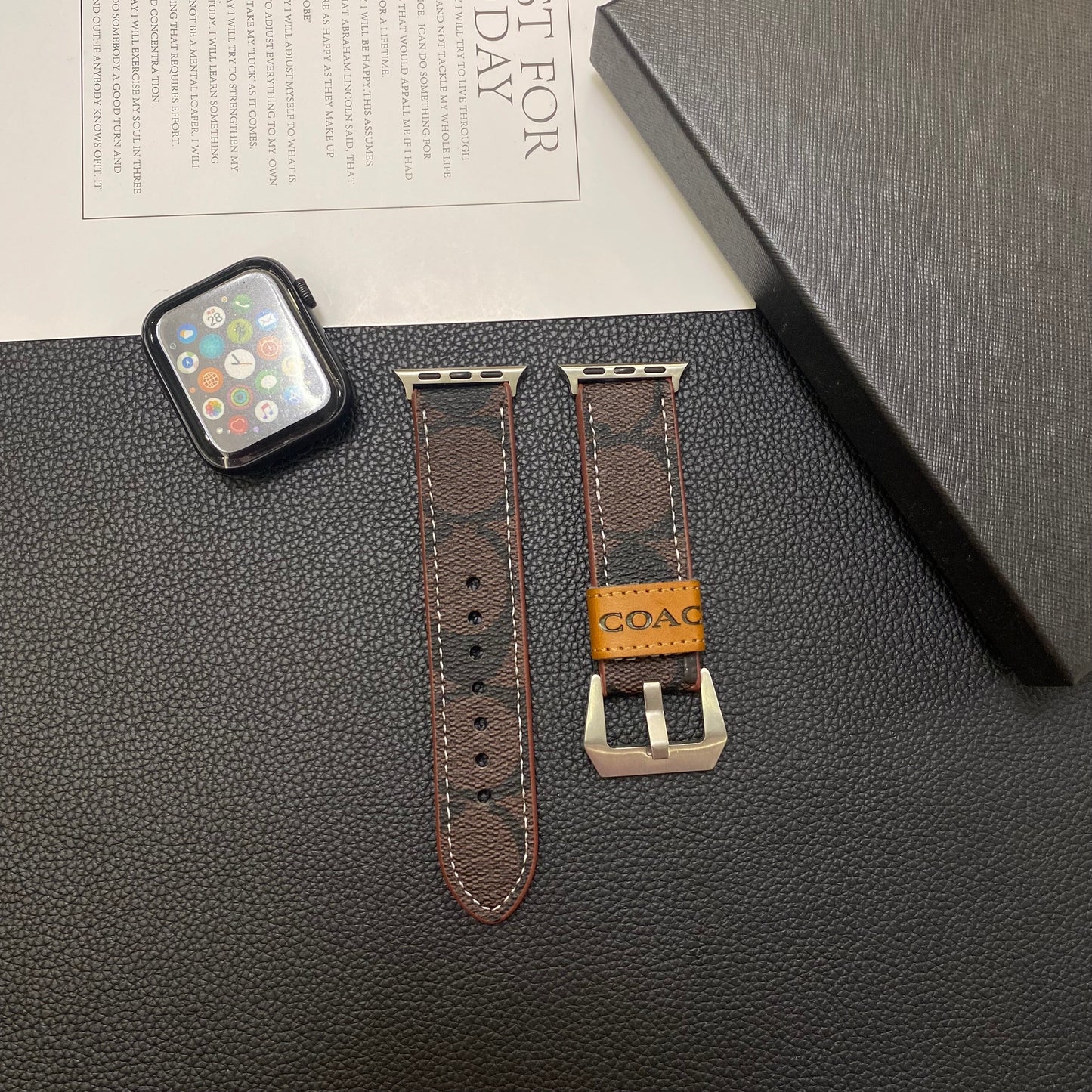 Leather Coach Apple Watch Band Dark brown-YHK244221710 mysite