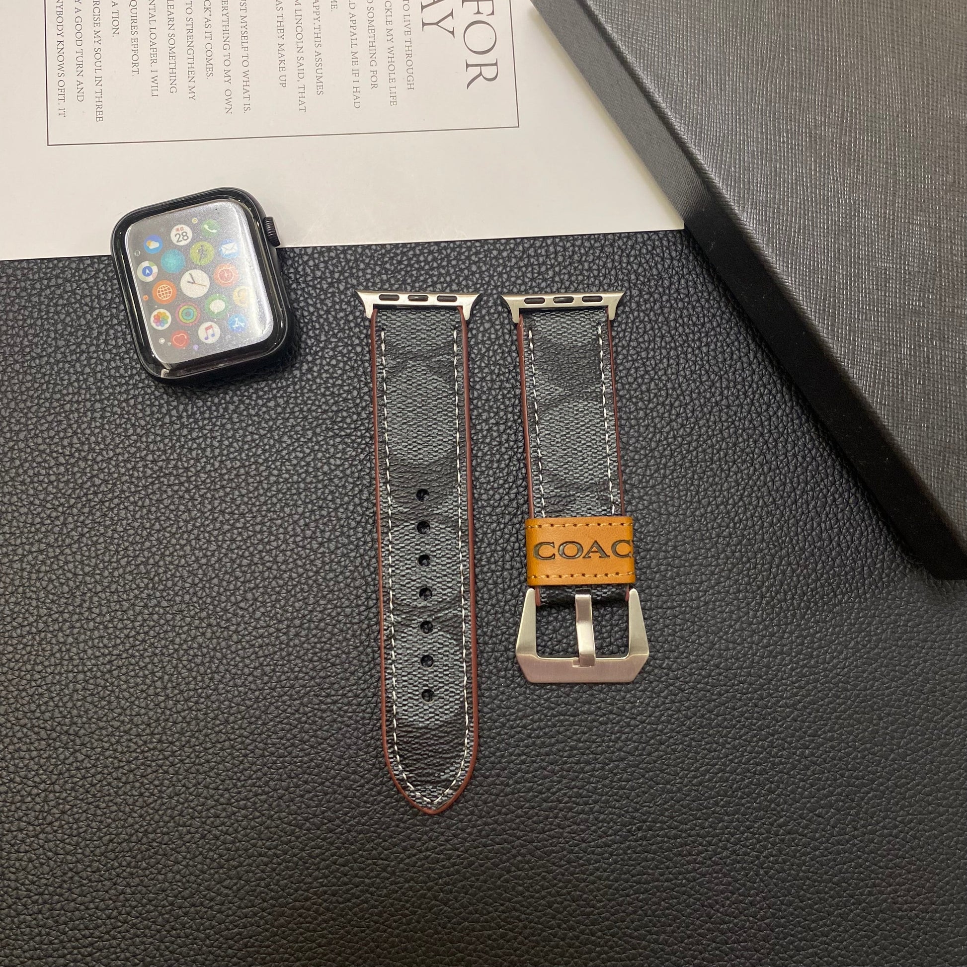 Leather Coach Apple Watch Band Black-YHK244221710 mysite