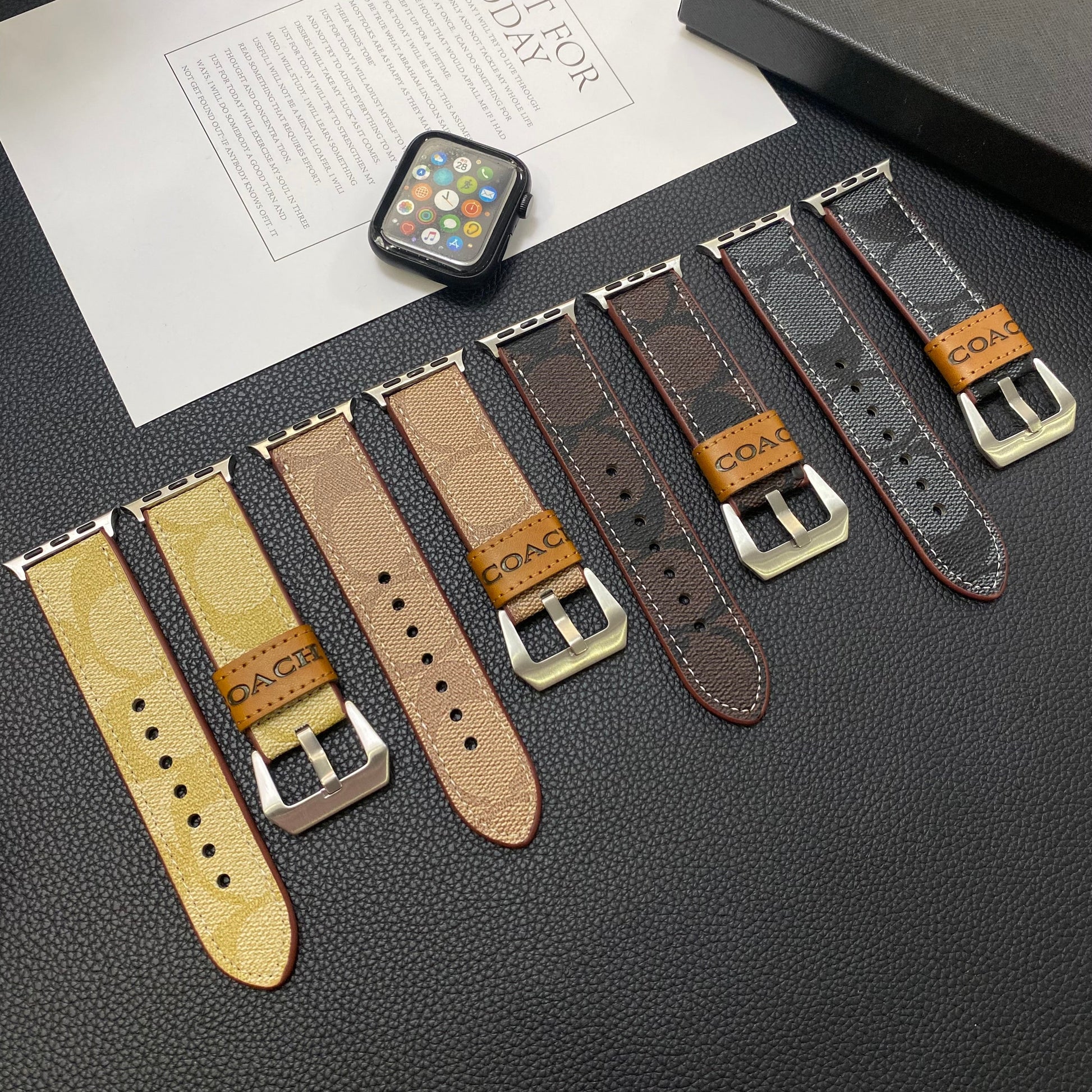 Leather Coach Apple Watch Band Light Brown-YHK244221710 mysite