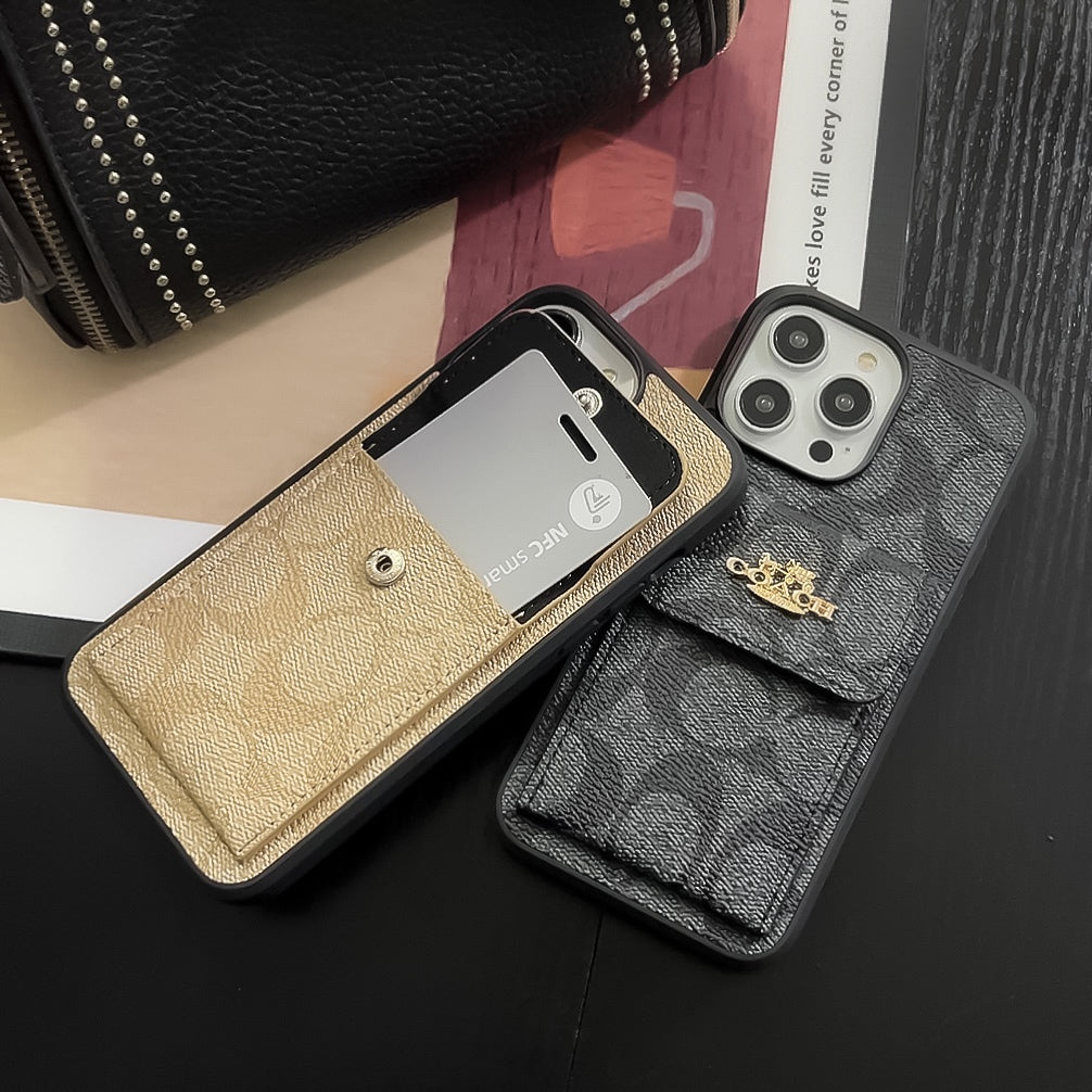 Coach iPhone Case With Card Holder Wallet Coffee  -SZK240425 mysite