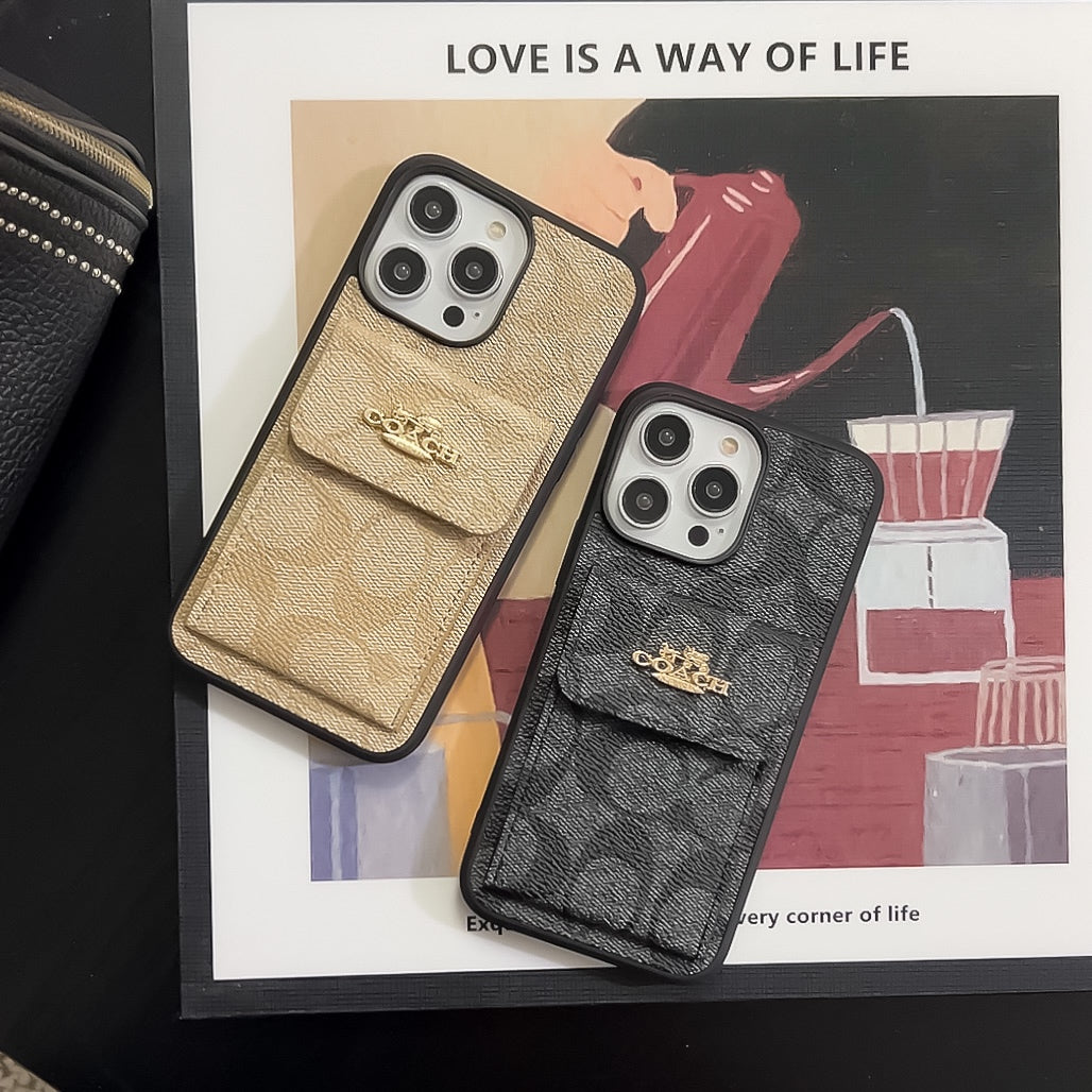 Coach iPhone Case With Card Holder Wallet Coffee  -SZK240425 mysite