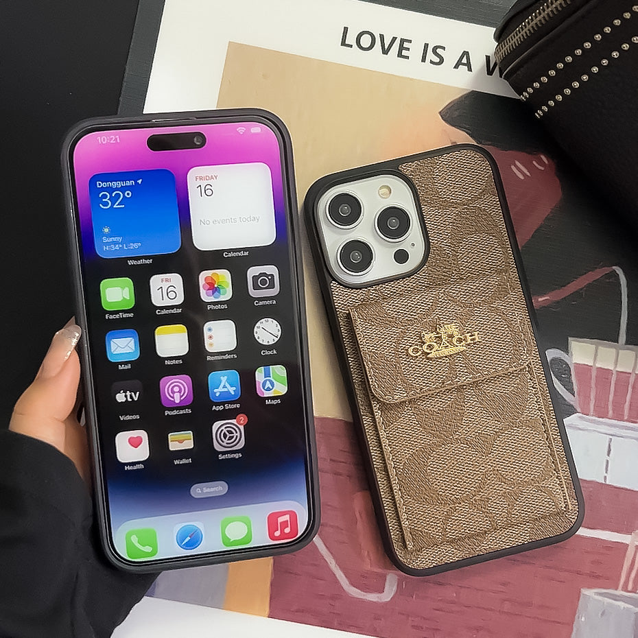 Coach iPhone Case With Card Holder Wallet Light Brown  -SZK240425 mysite