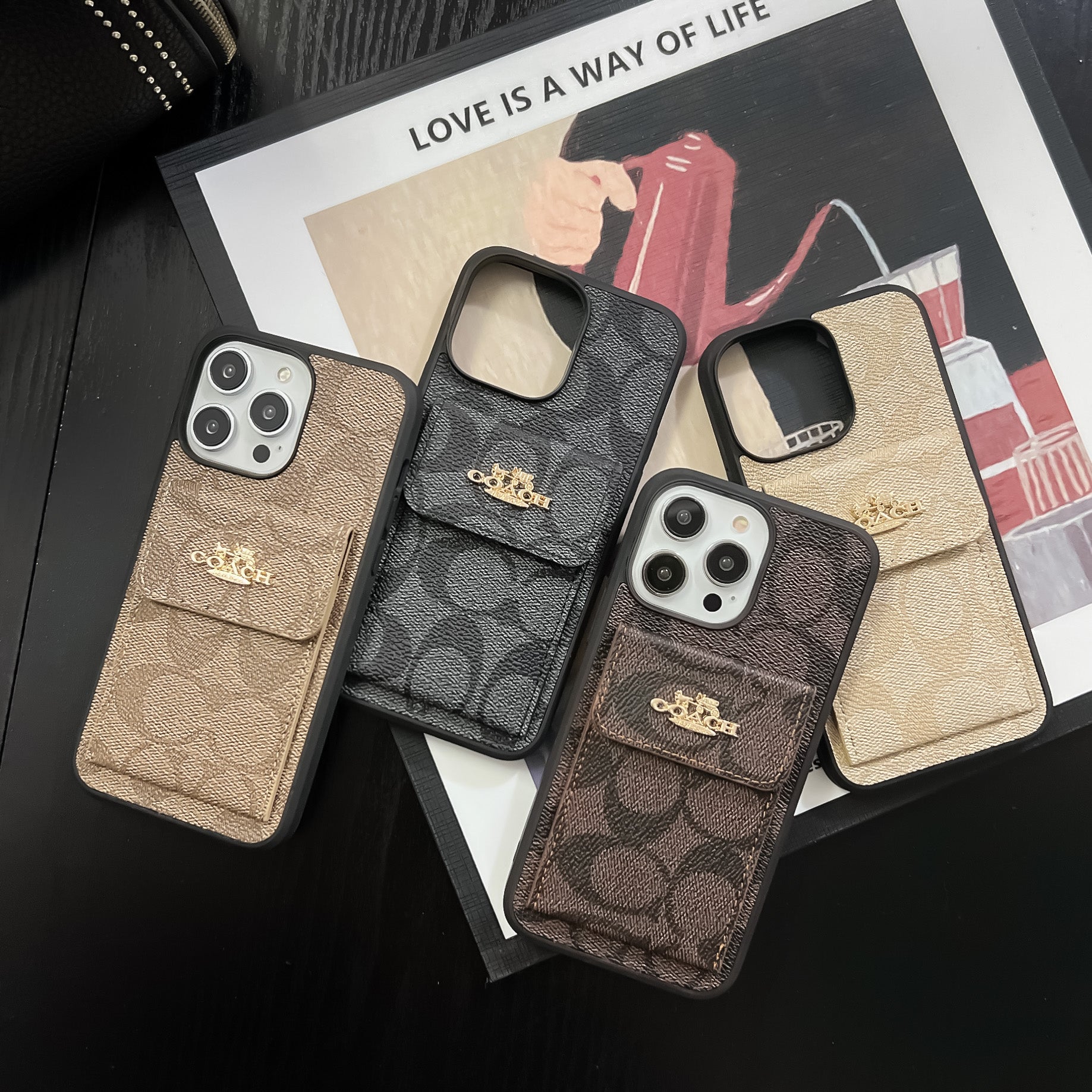 Coach iPhone Case With Card Holder Wallet Dark Brown  -SZK240425 mysite