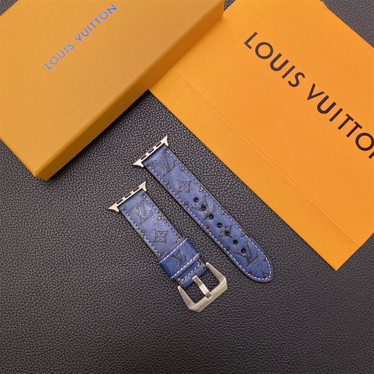 Leather Monogram Apple Watch Bands Leather Blue-YH24422 mysite