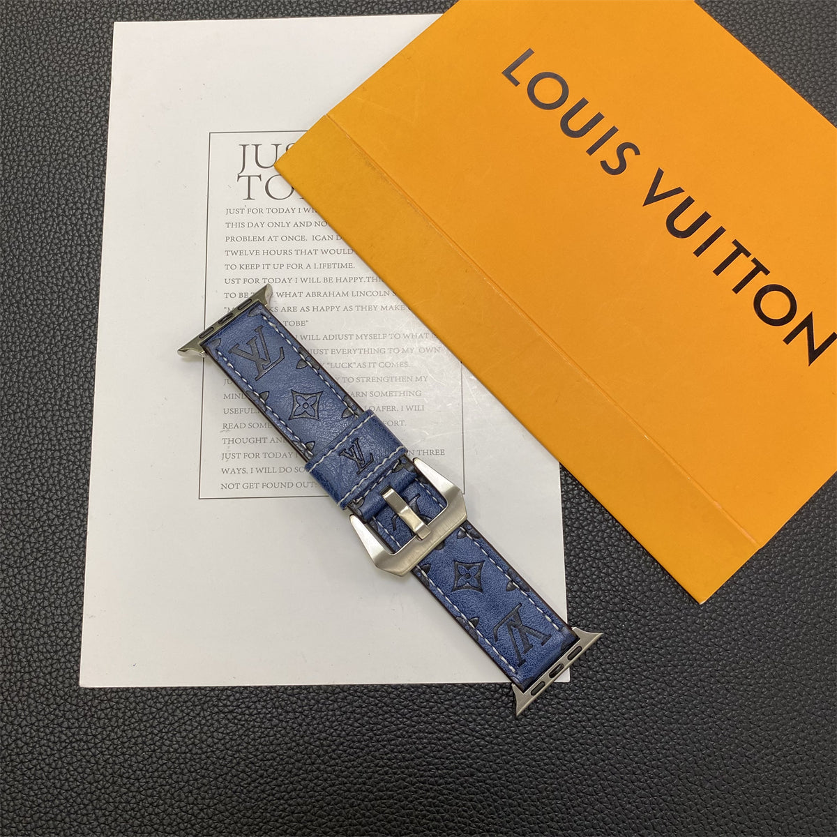 Leather Monogram Apple Watch Bands Leather Blue-YH24422 mysite