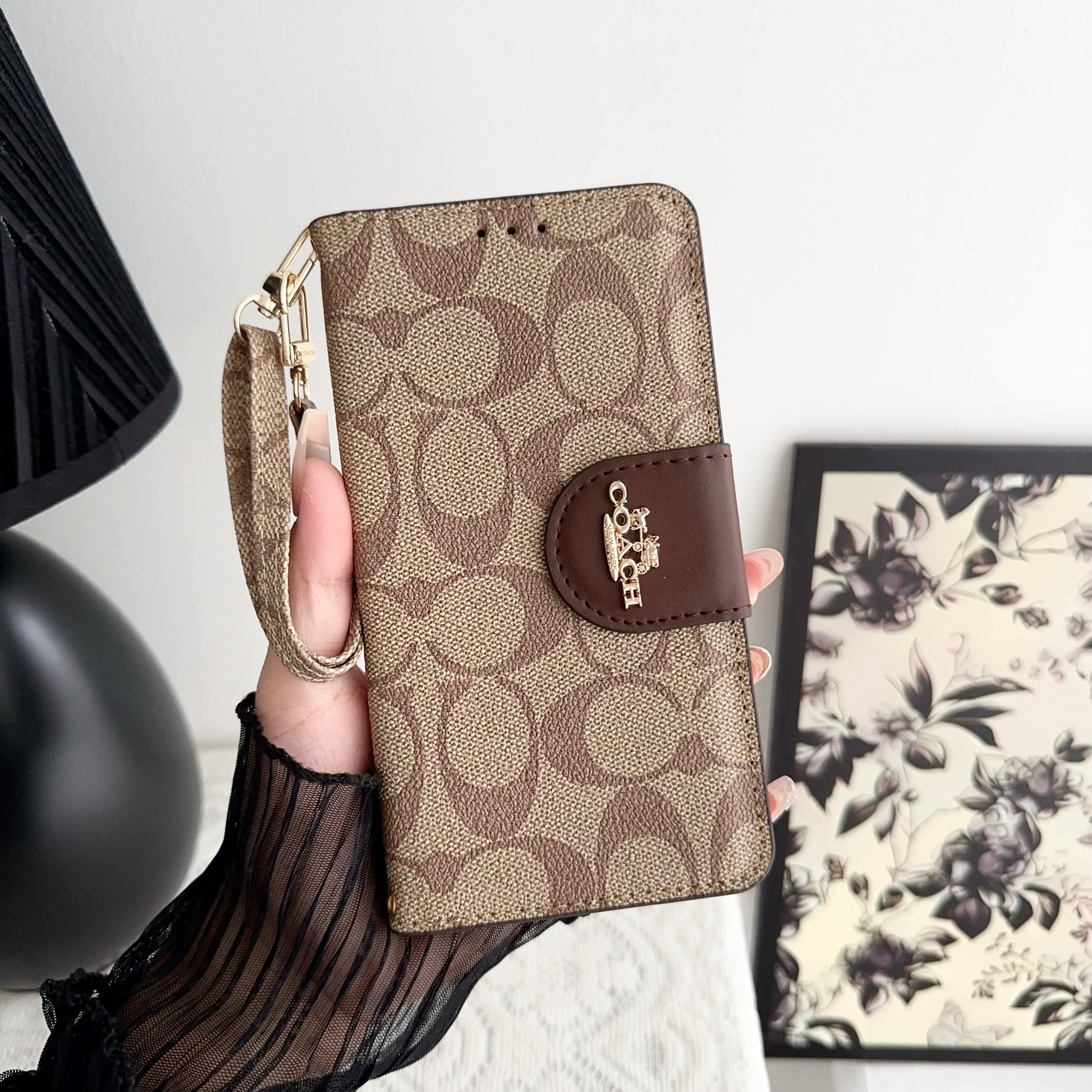 Coach iPhone Case  Leather Flip Case with Card Holder Brown-PTK241622 mysite