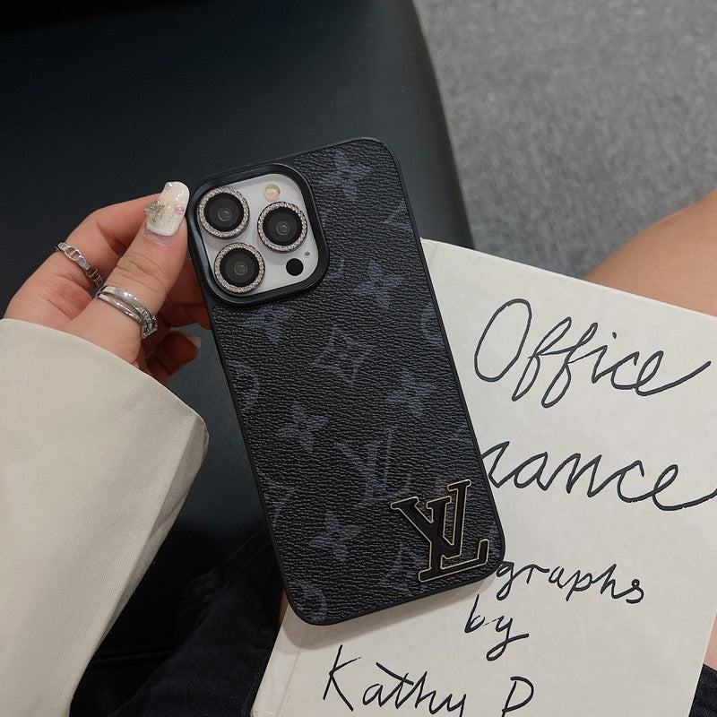 Lou Black Logo Leather iPhone Case mysite
