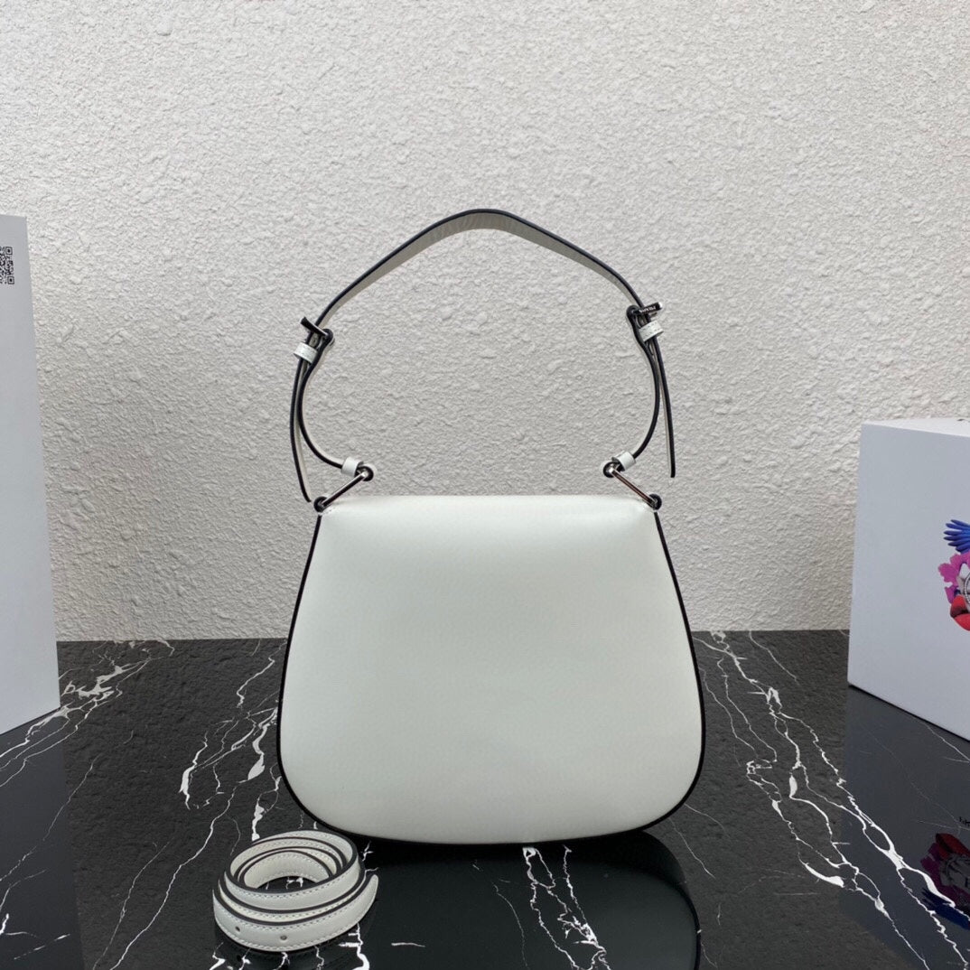 CLEO 24 WHITE BLACK BRUSHED LEATHER SHOULDER BAG mysite