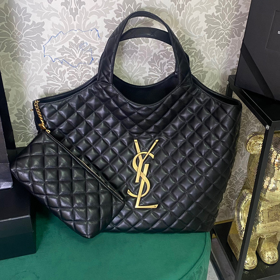 Saint Laurent ICARE MAXI SHOPPING BAG IN QUILTED BLACK LAMBSKIN mysite