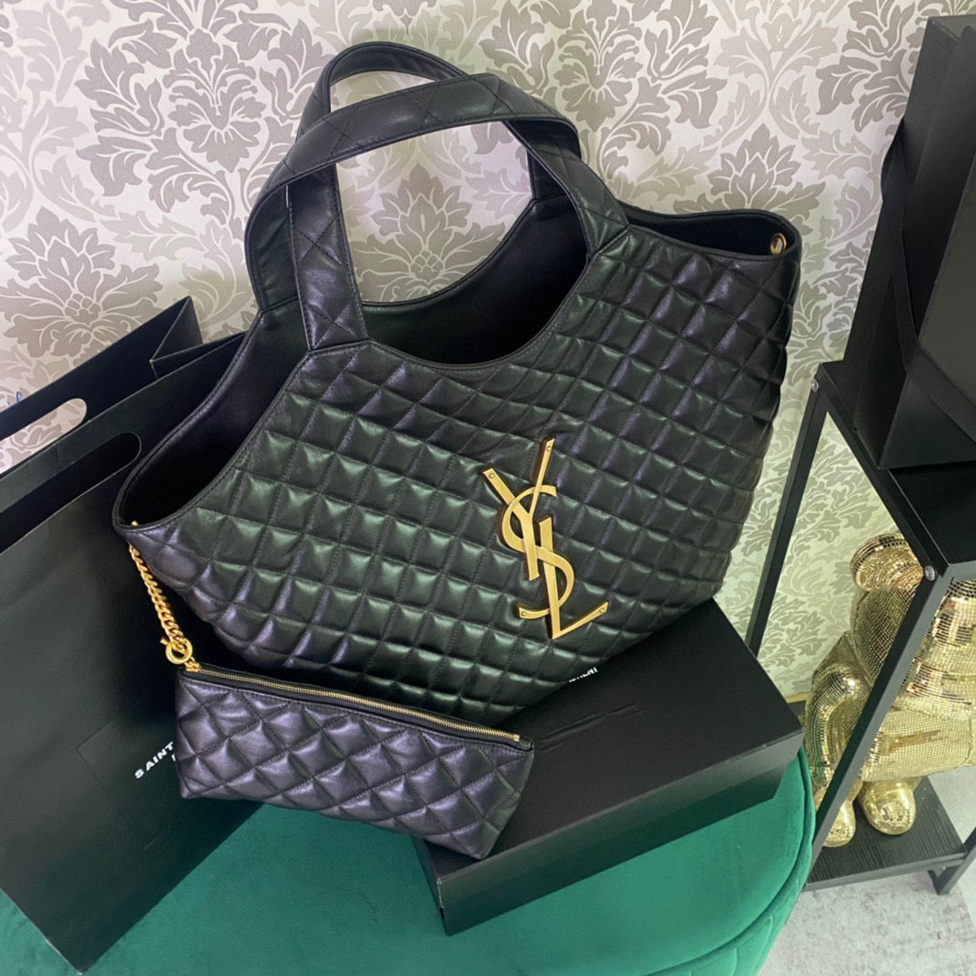 Saint Laurent ICARE MAXI SHOPPING BAG IN QUILTED BLACK LAMBSKIN mysite
