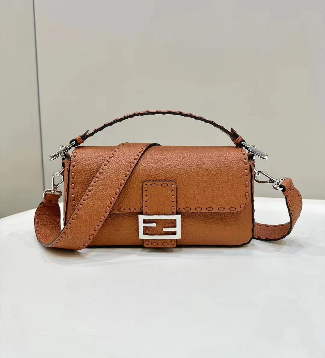 BAGUETTE 27CM BROWN CALFSKIN SILVER HARDWARE mysite
