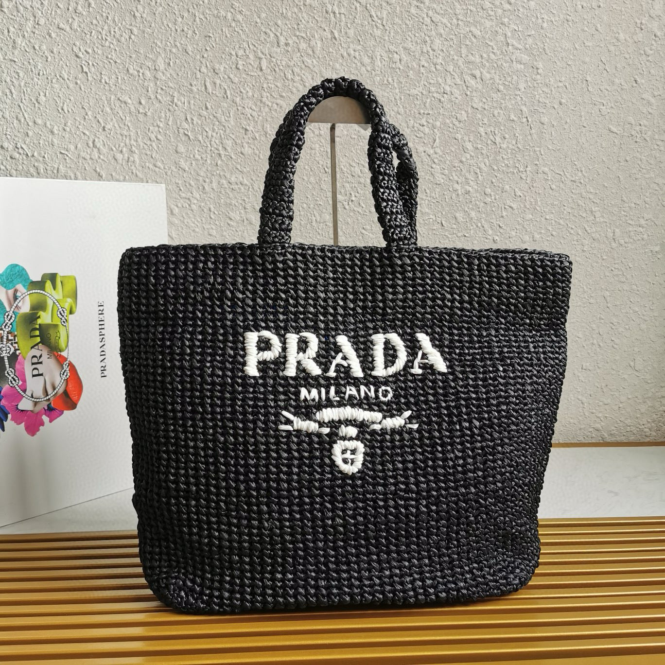 crochet tote bag 40cm black raffia mysite