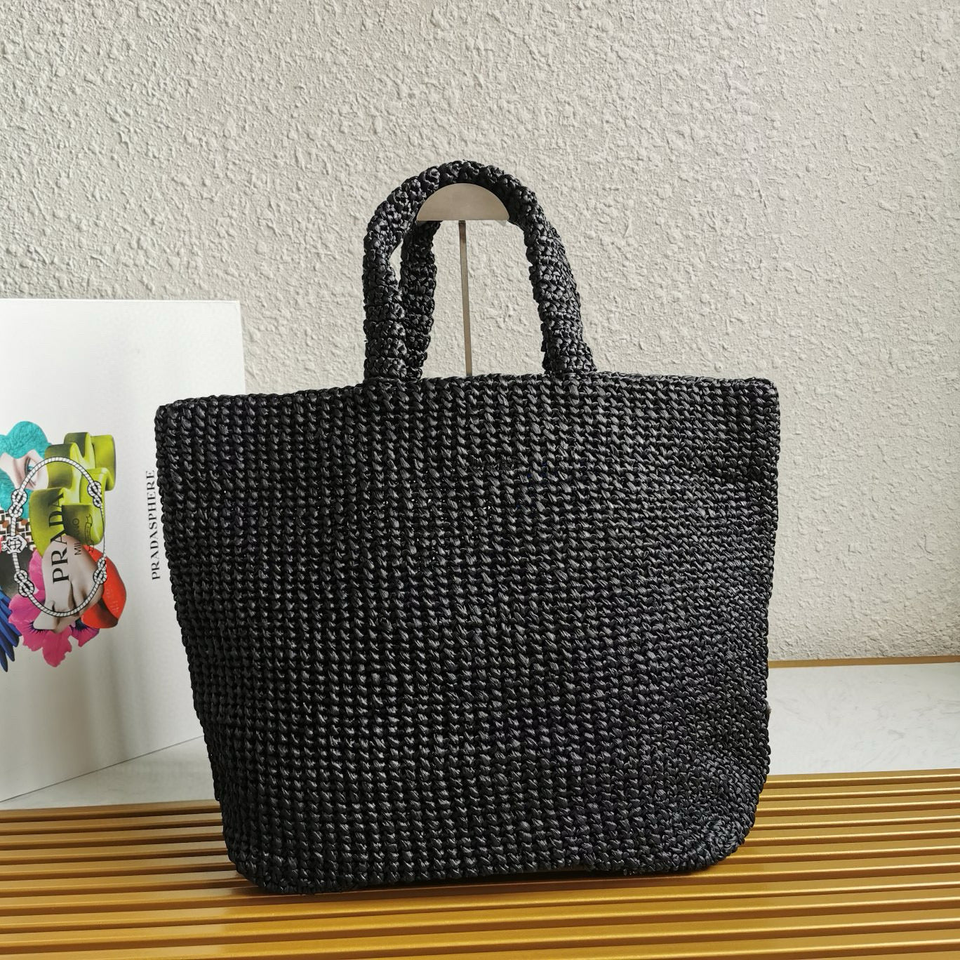 crochet tote bag 40cm black raffia mysite