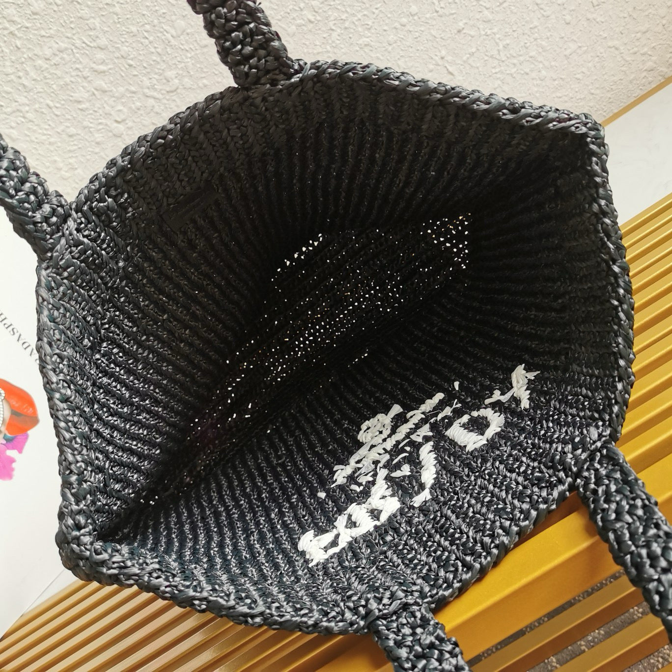 crochet tote bag 40cm black raffia mysite