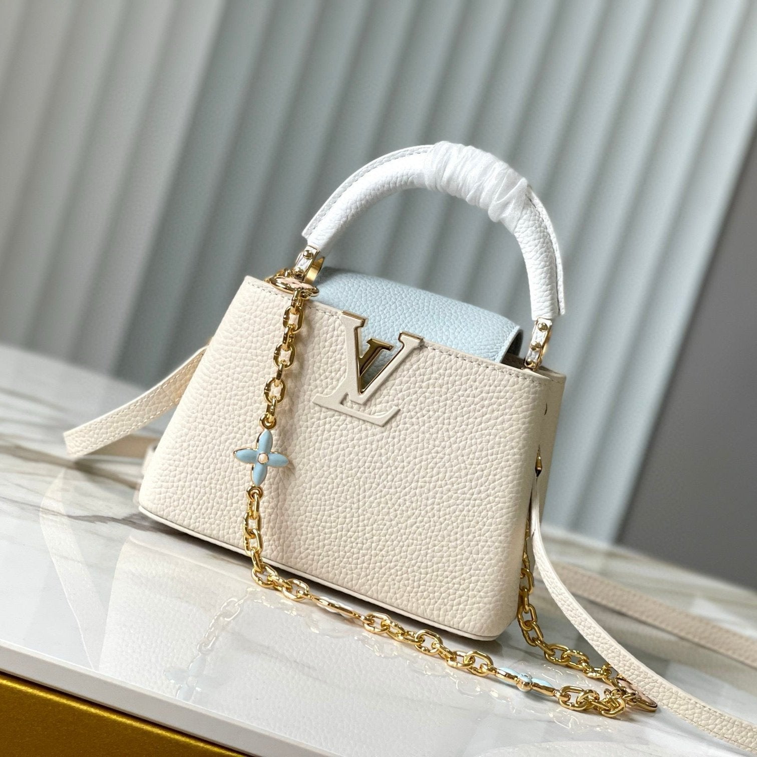 CAPUCINES MINI 21 CREAM CLOUD BLUE TAURILLON GOLD  HARDWARE mysite