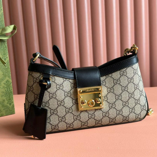 GG PADLOCK SMALL 24 BEIGE CANVAS BLACK CALFSKIN mysite