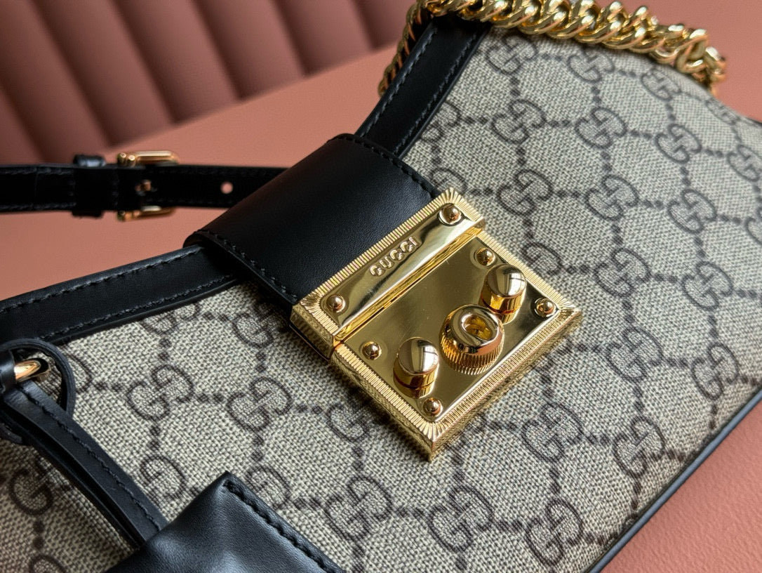 GG PADLOCK SMALL 24 BEIGE CANVAS BLACK CALFSKIN mysite