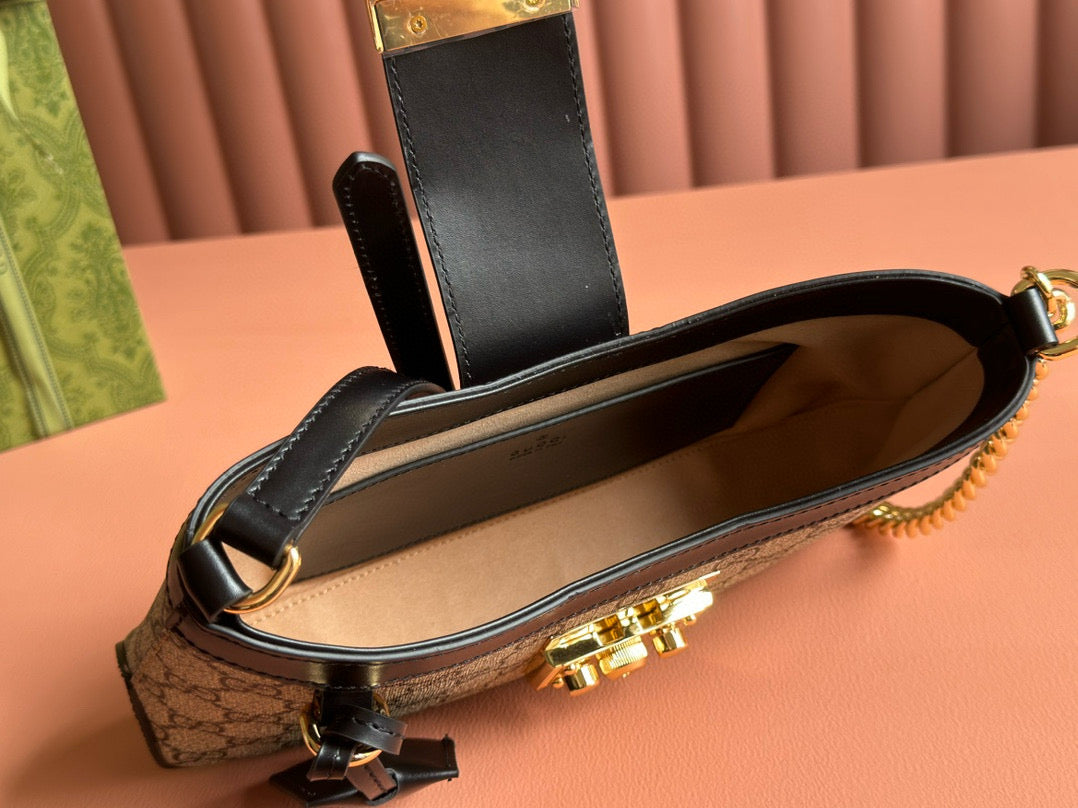 GG PADLOCK SMALL 24 BEIGE CANVAS BLACK CALFSKIN mysite