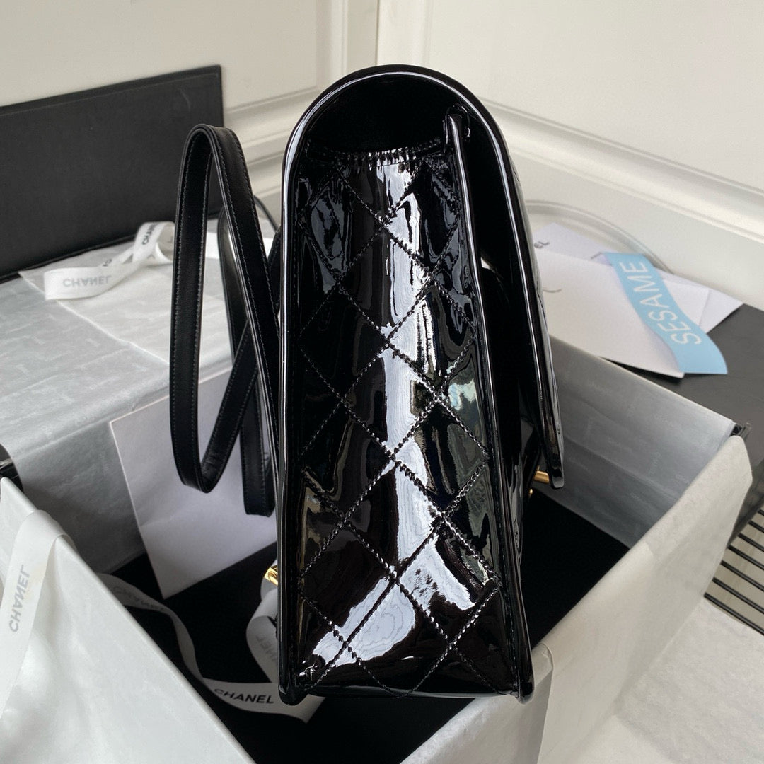 cc large backpack 31cm black patent calfskin gold hardware mysite