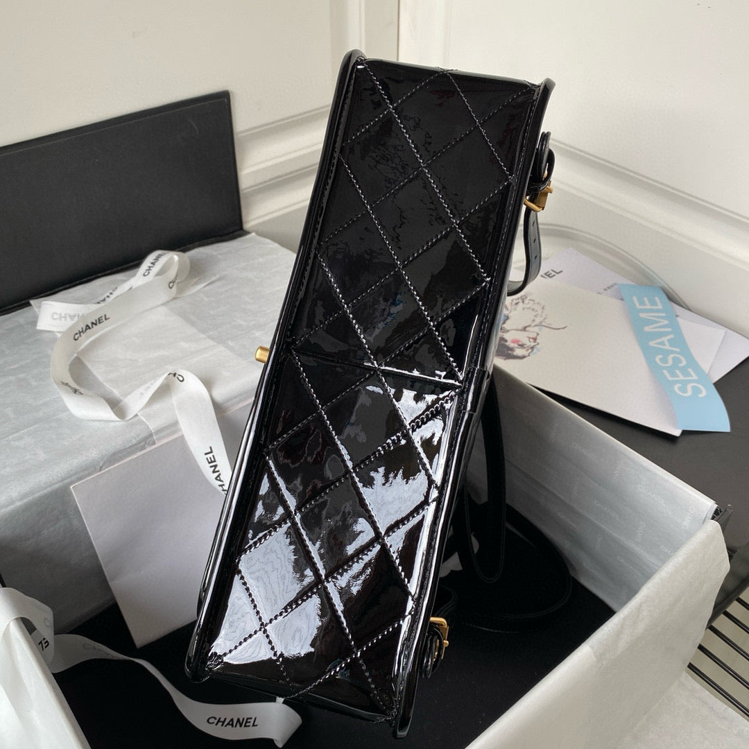 cc large backpack 31cm black patent calfskin gold hardware mysite