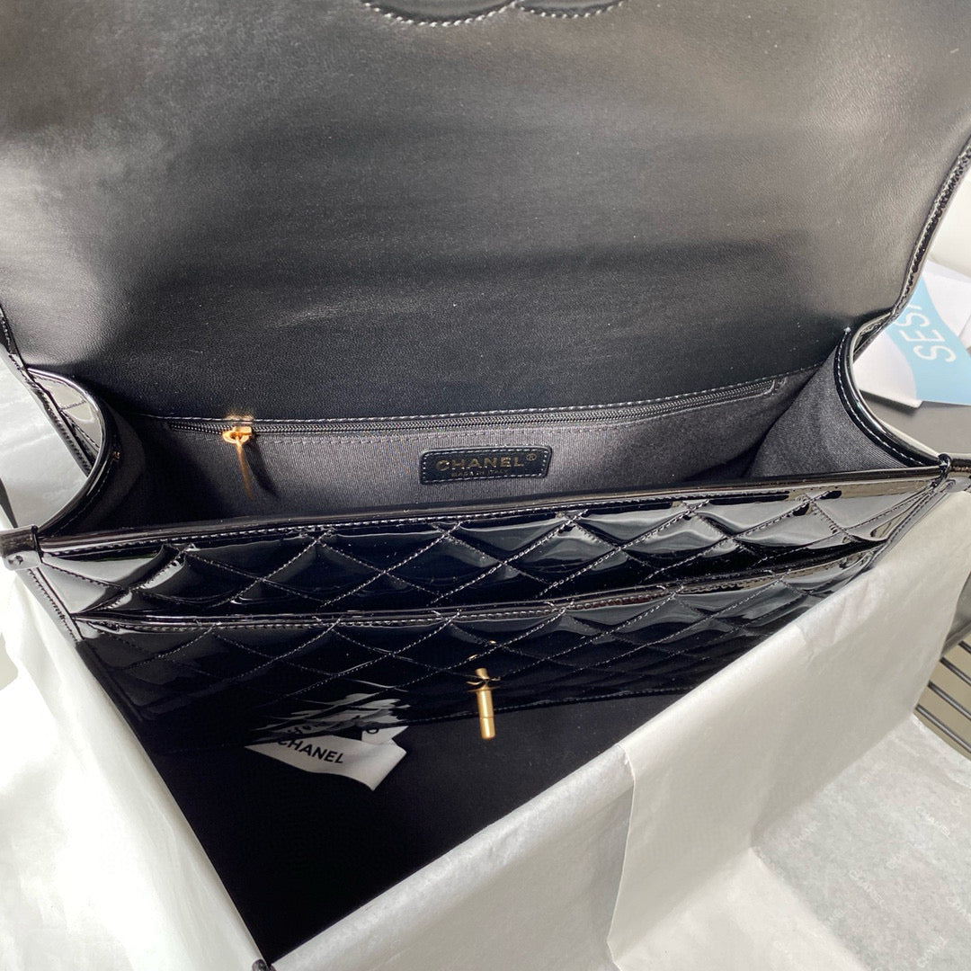 cc large backpack 31cm black patent calfskin gold hardware mysite