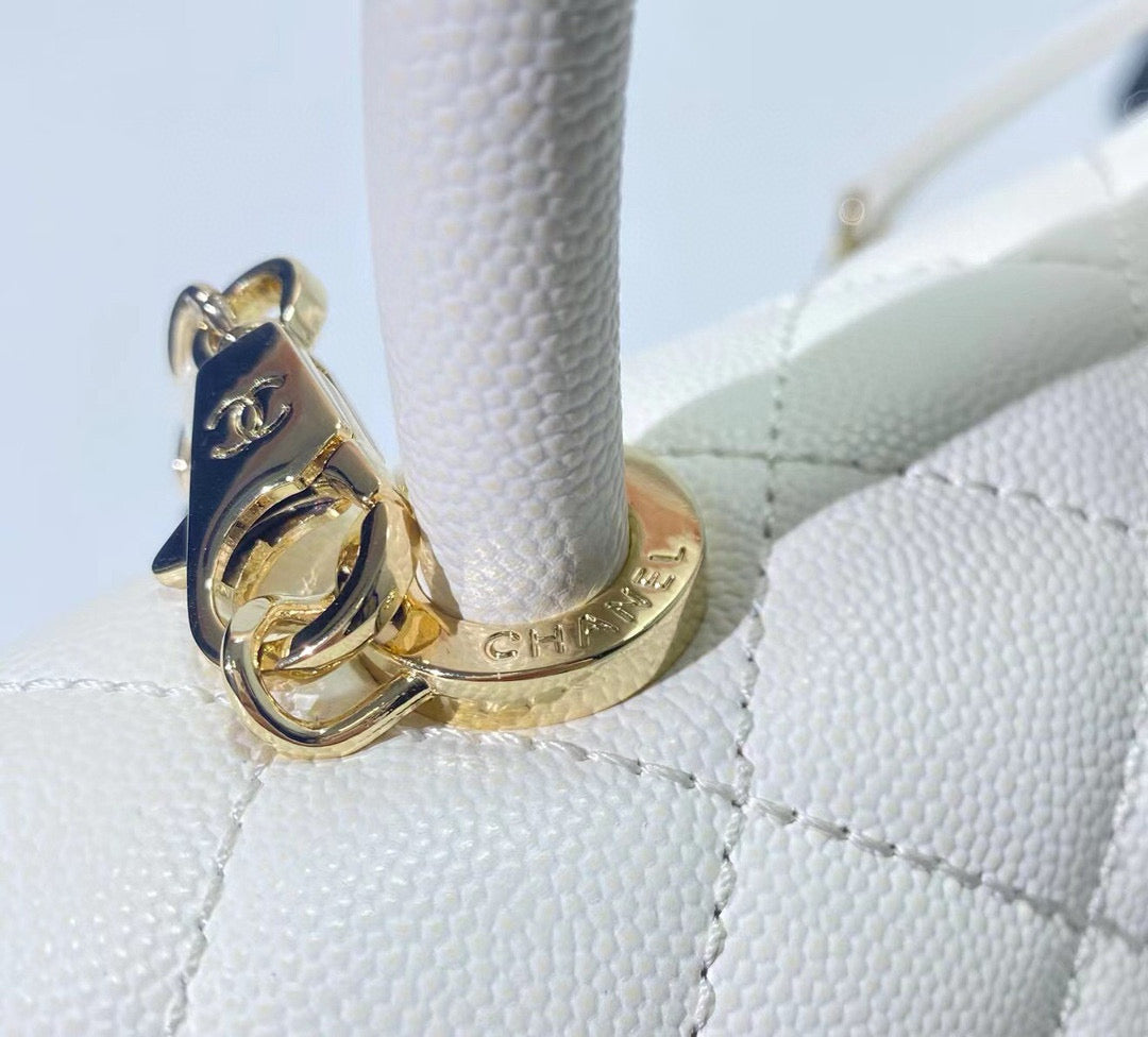 coco handle flap bag 23cm white quilted caviar light gold hardware mysite