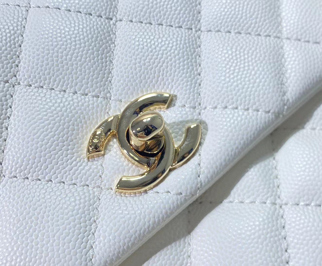 coco handle flap bag 23cm white quilted caviar light gold hardware mysite