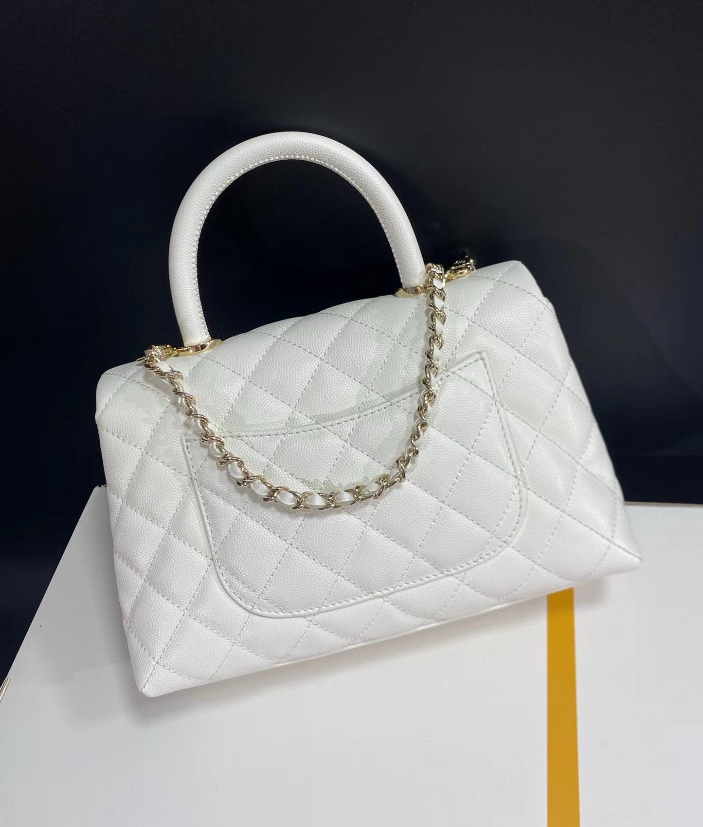 coco handle flap bag 23cm white quilted caviar light gold hardware mysite