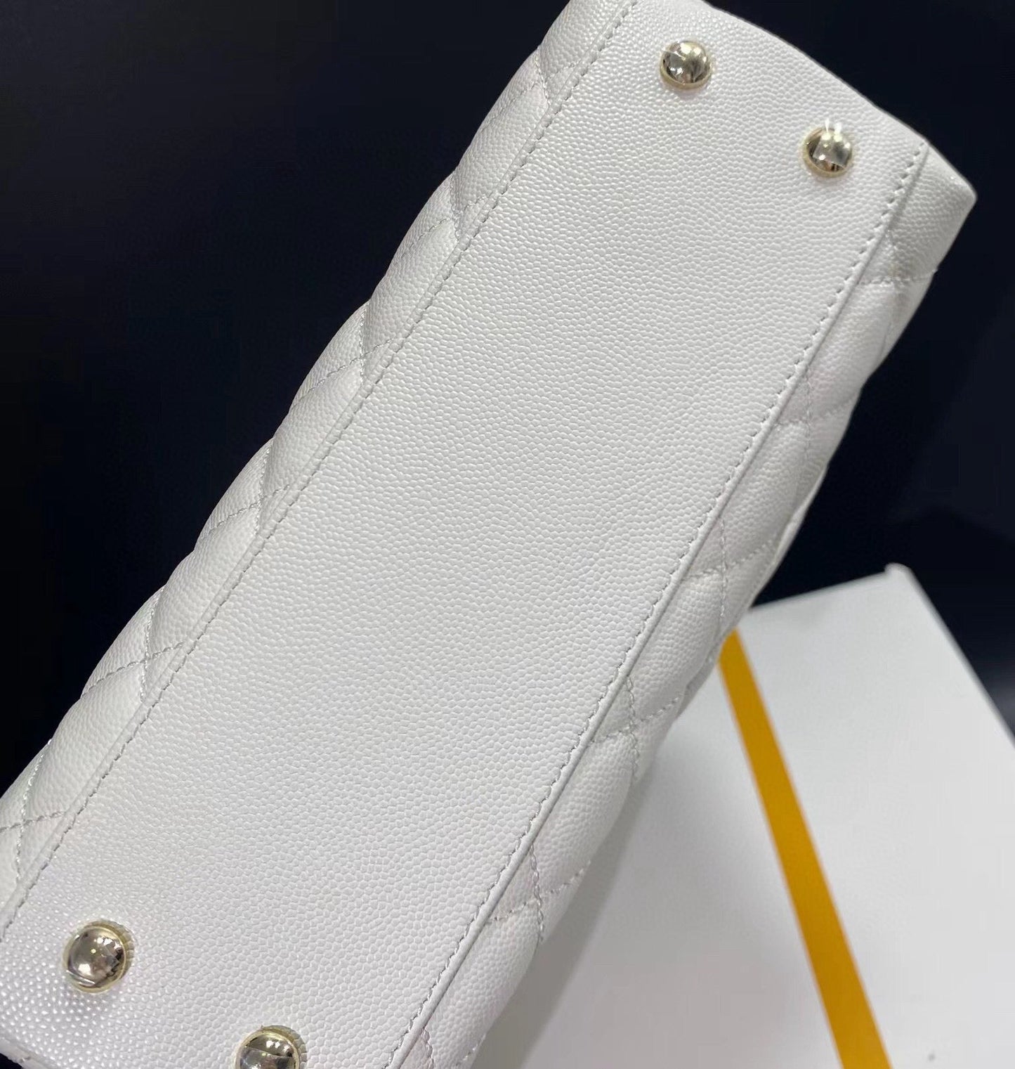coco handle flap bag 23cm white quilted caviar light gold hardware mysite
