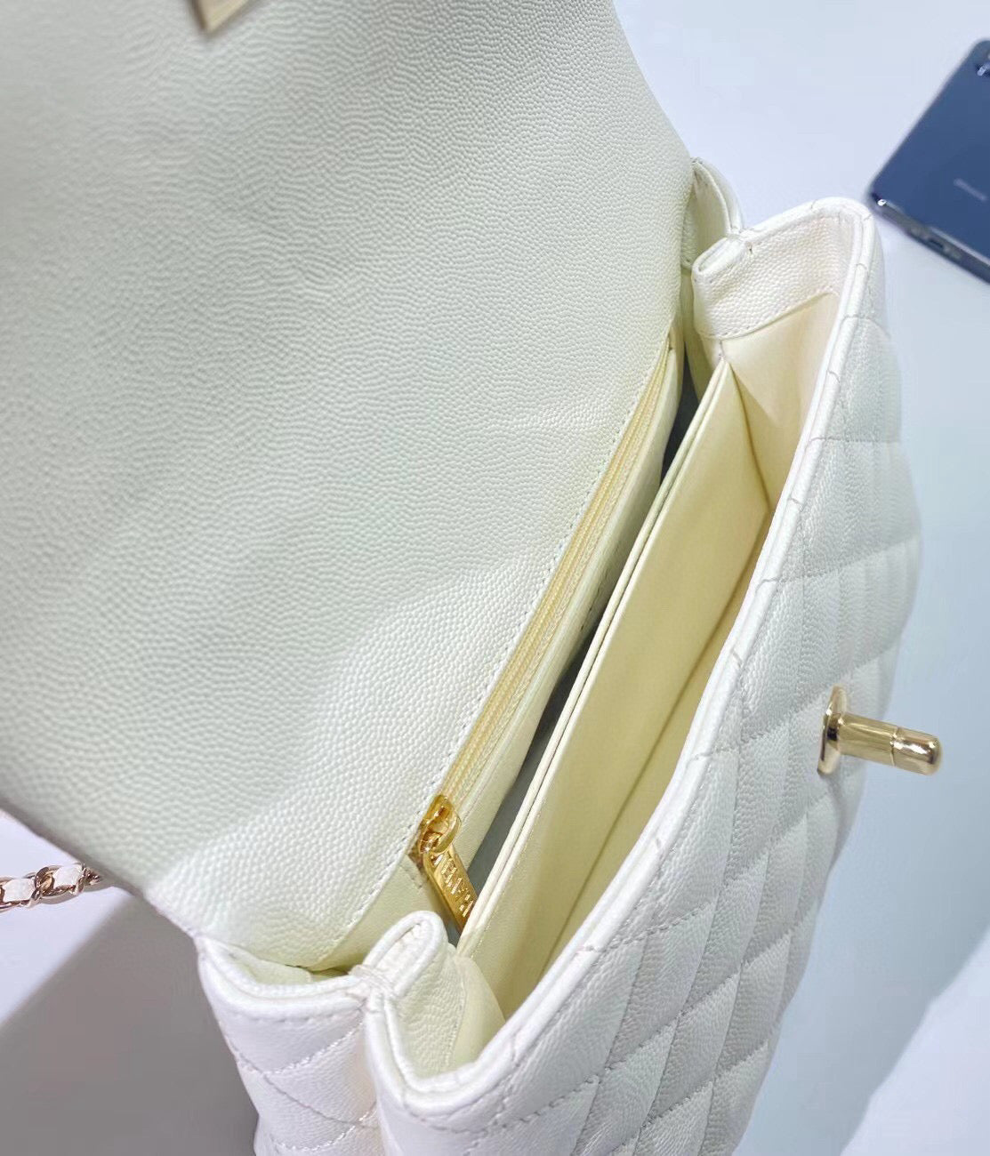 coco handle flap bag 23cm white quilted caviar light gold hardware mysite