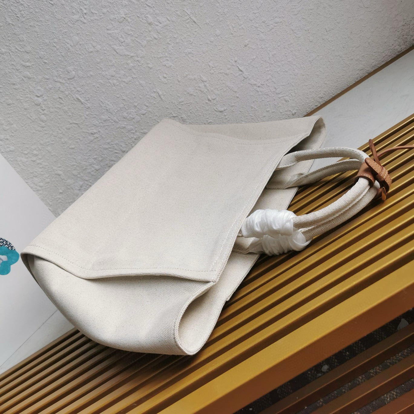 Prada Whitte Canvas shopping bag leather trim mysite