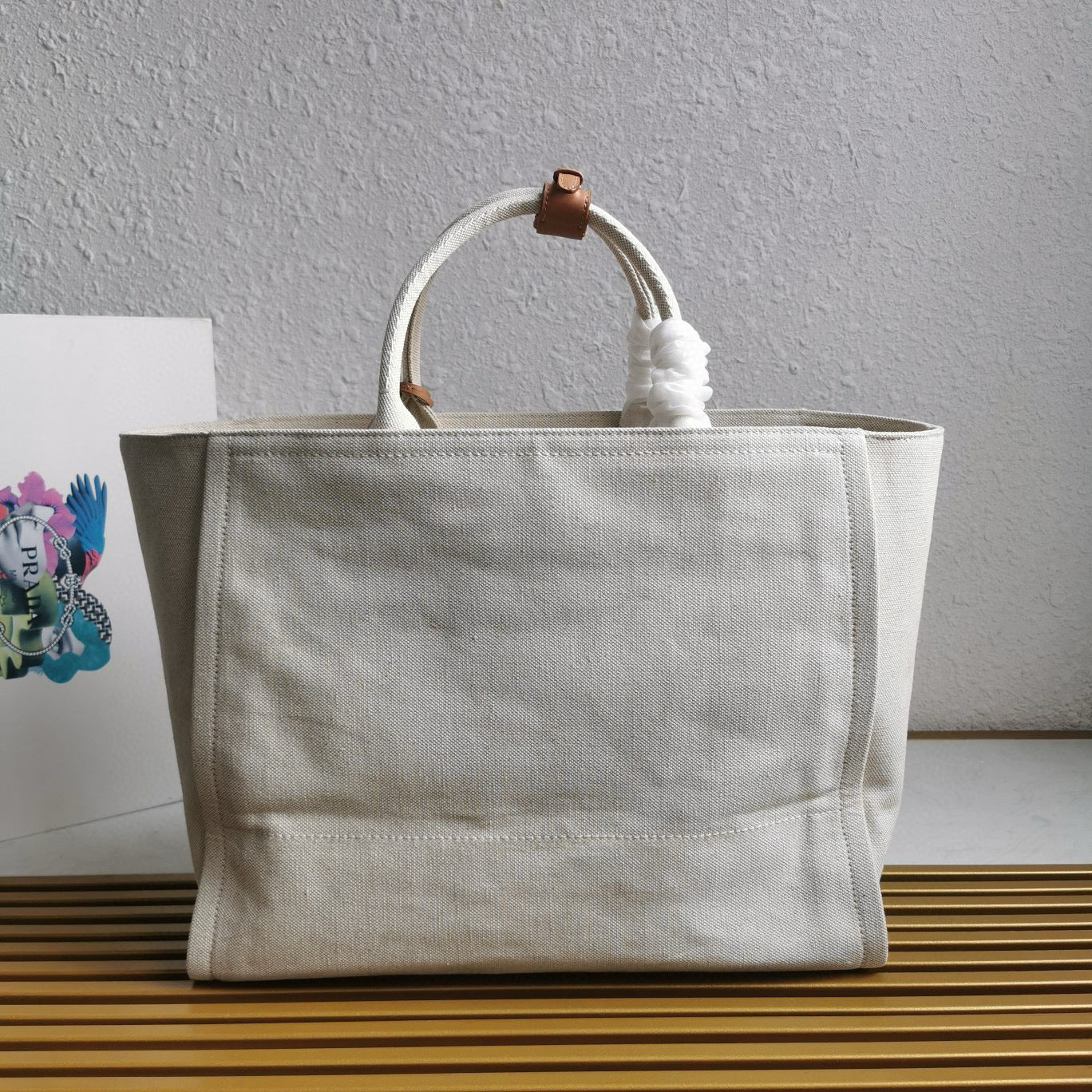 Prada Whitte Canvas shopping bag leather trim mysite