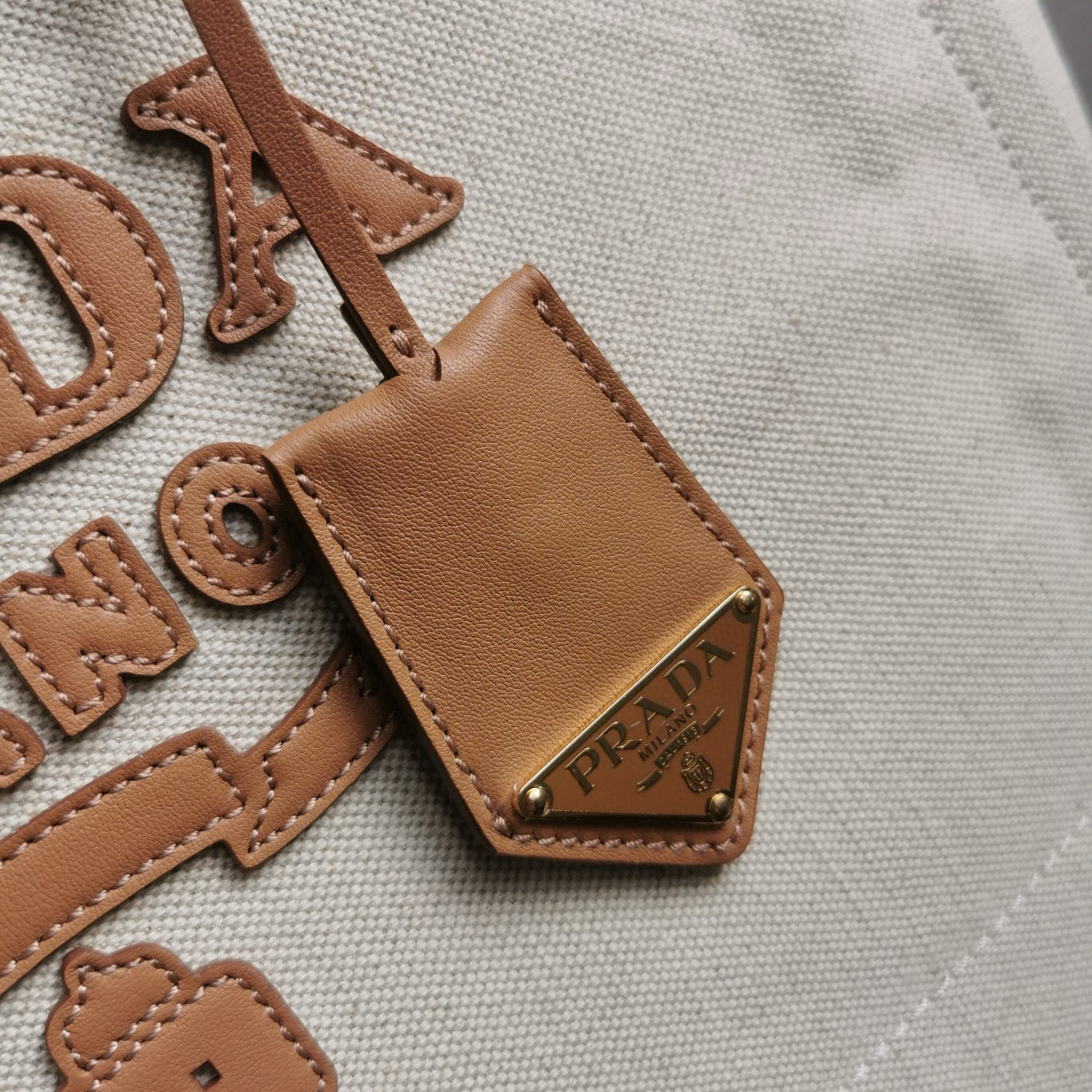 Prada Whitte Canvas shopping bag leather trim mysite