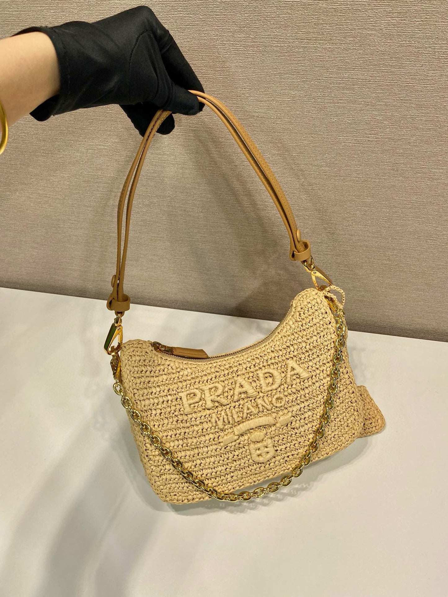 Pra Re-edition crochet mini-bag 22cm beige leather best version mysite
