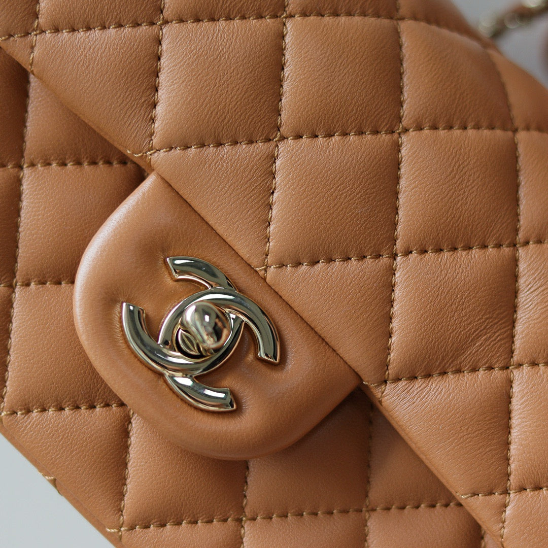 Mini Flap Bag With Top Handle 20cm Brown Lambskin Light Gold Hardware mysite