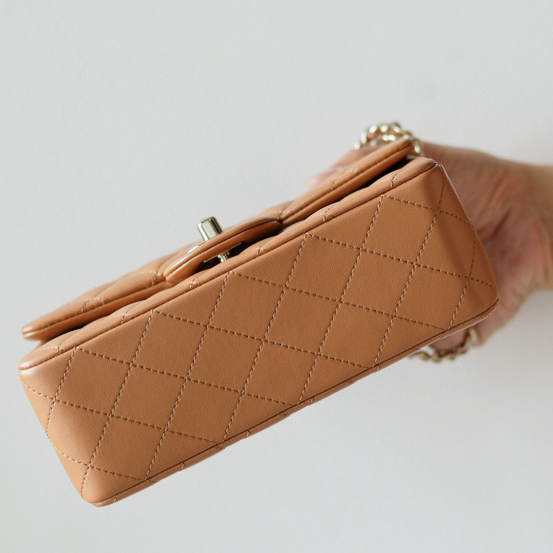 Mini Flap Bag With Top Handle 20cm Brown Lambskin Light Gold Hardware mysite