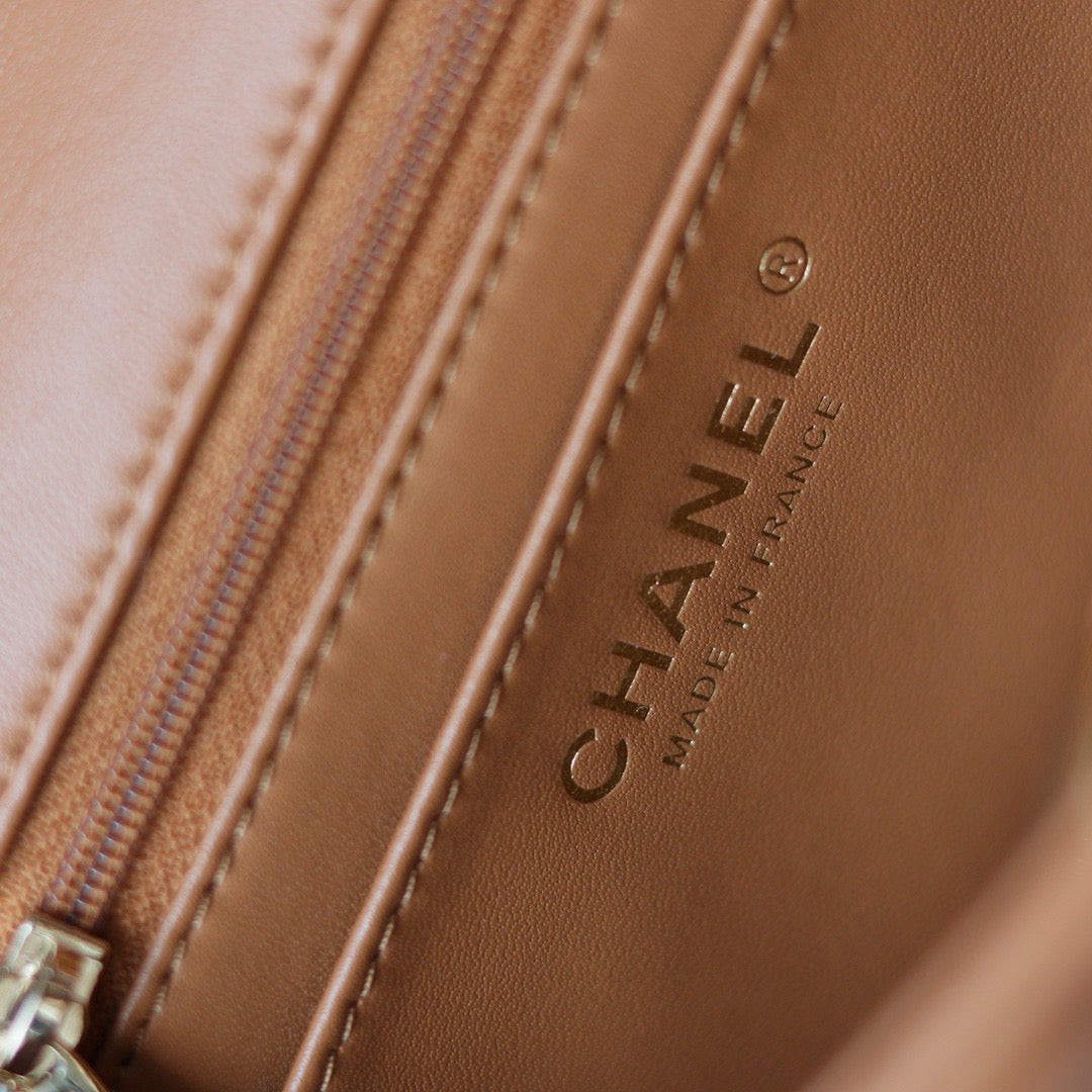 Mini Flap Bag With Top Handle 20cm Brown Lambskin Light Gold Hardware mysite