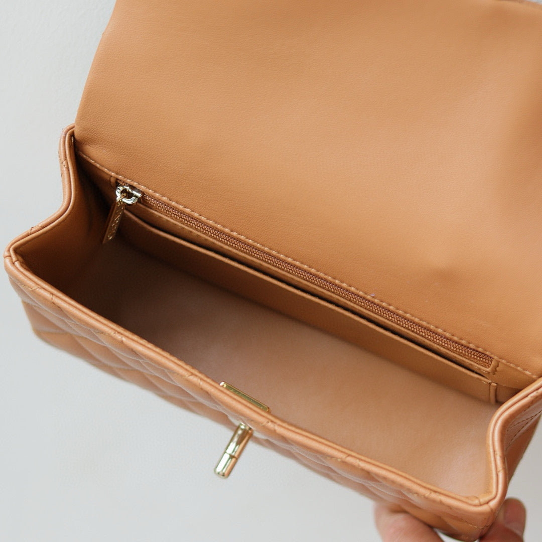 Mini Flap Bag With Top Handle 20cm Brown Lambskin Light Gold Hardware mysite