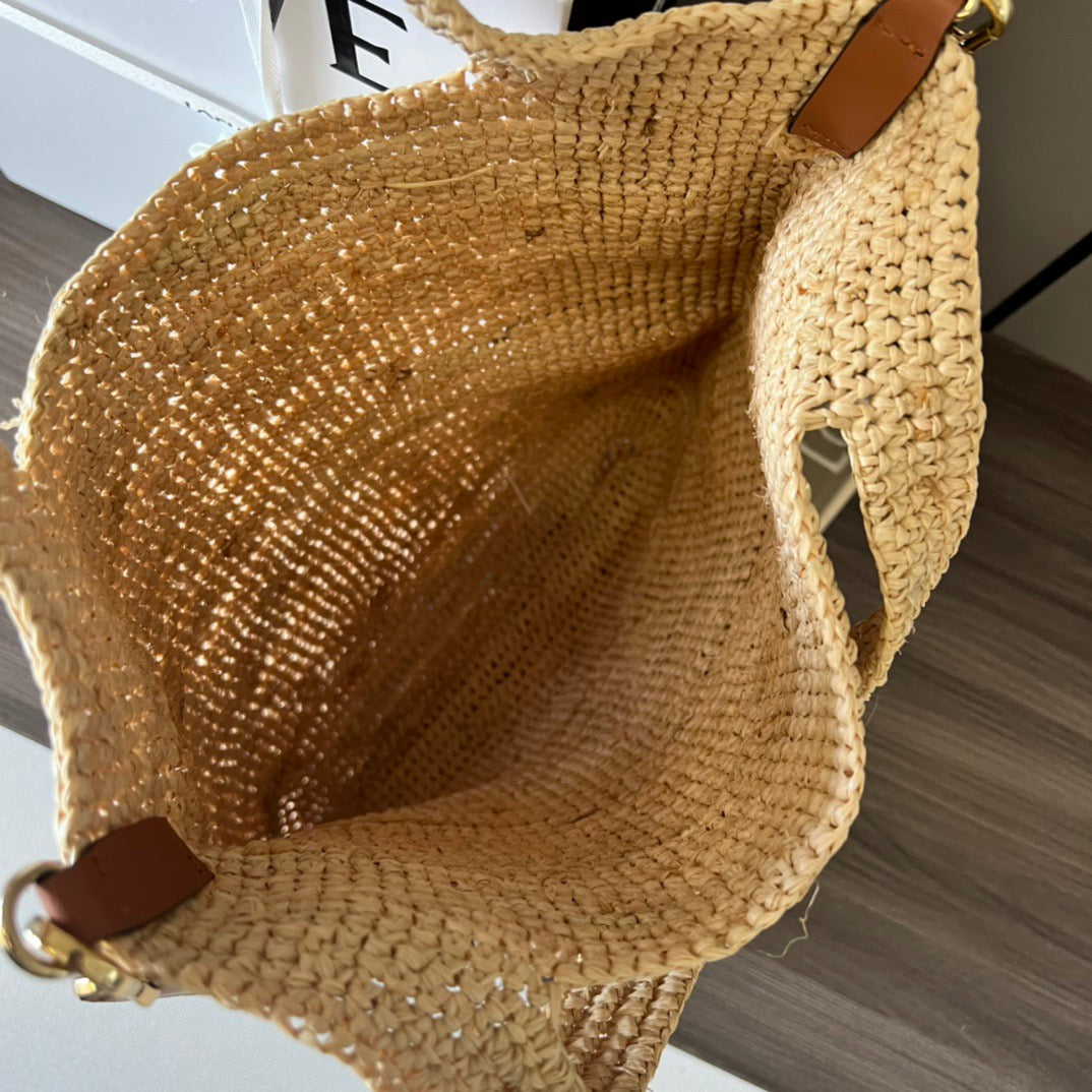 Mini Slit Tote 30cm Beige Raffia Tan Calfskin mysite