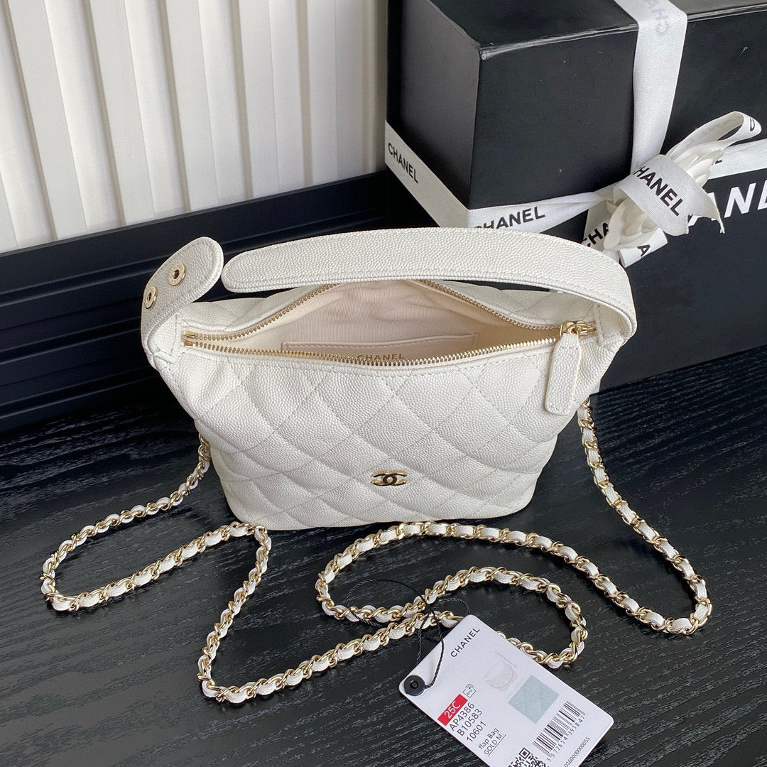 CC 25C Hobo Bag 21.5cm Top Handle White Grained Calfskin mysite